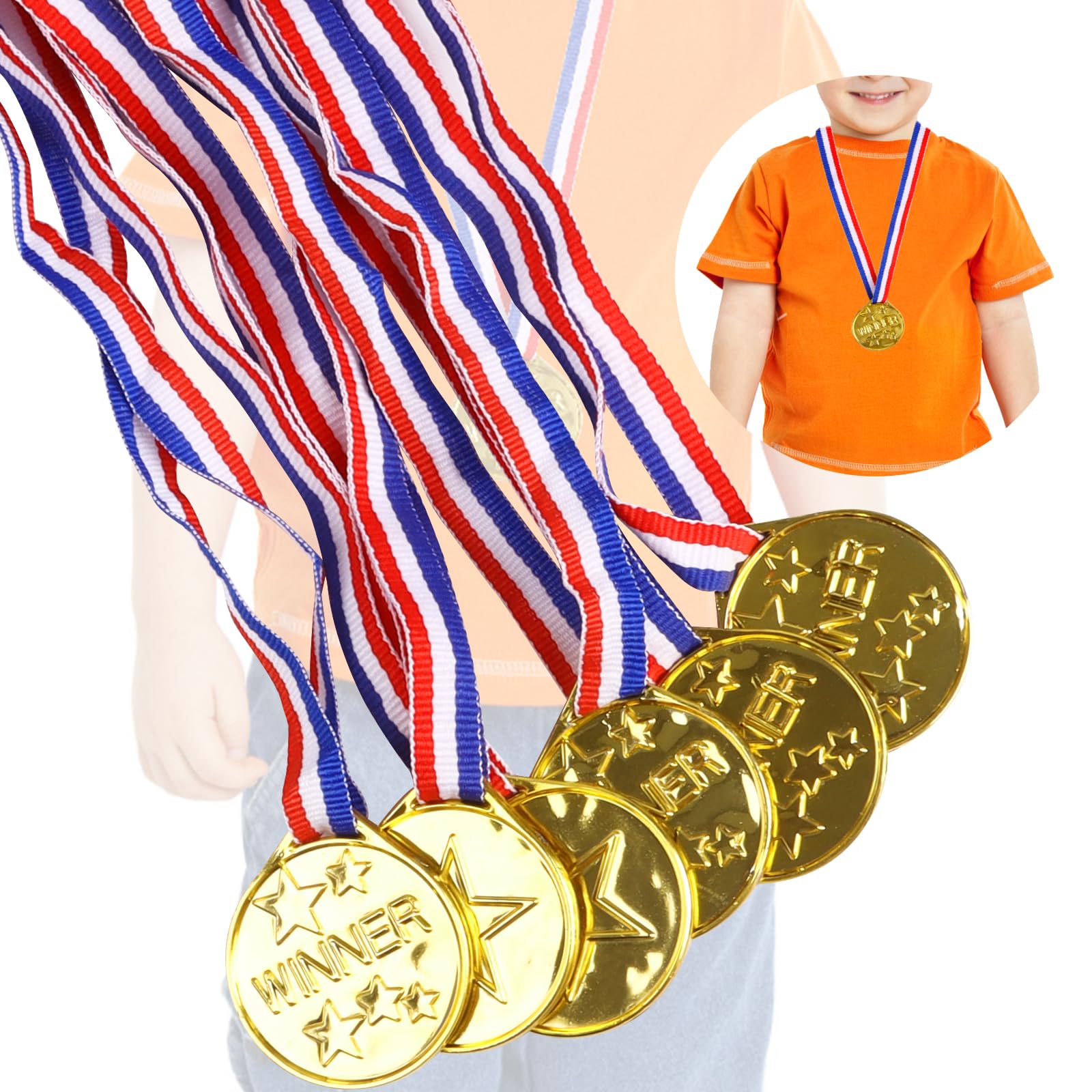 SULOLI 30 Pièces Médailles Enfants-Médaille d'or avec Rubans de Cou-Plastique Medaille Recompense pour Jeux Scolaires