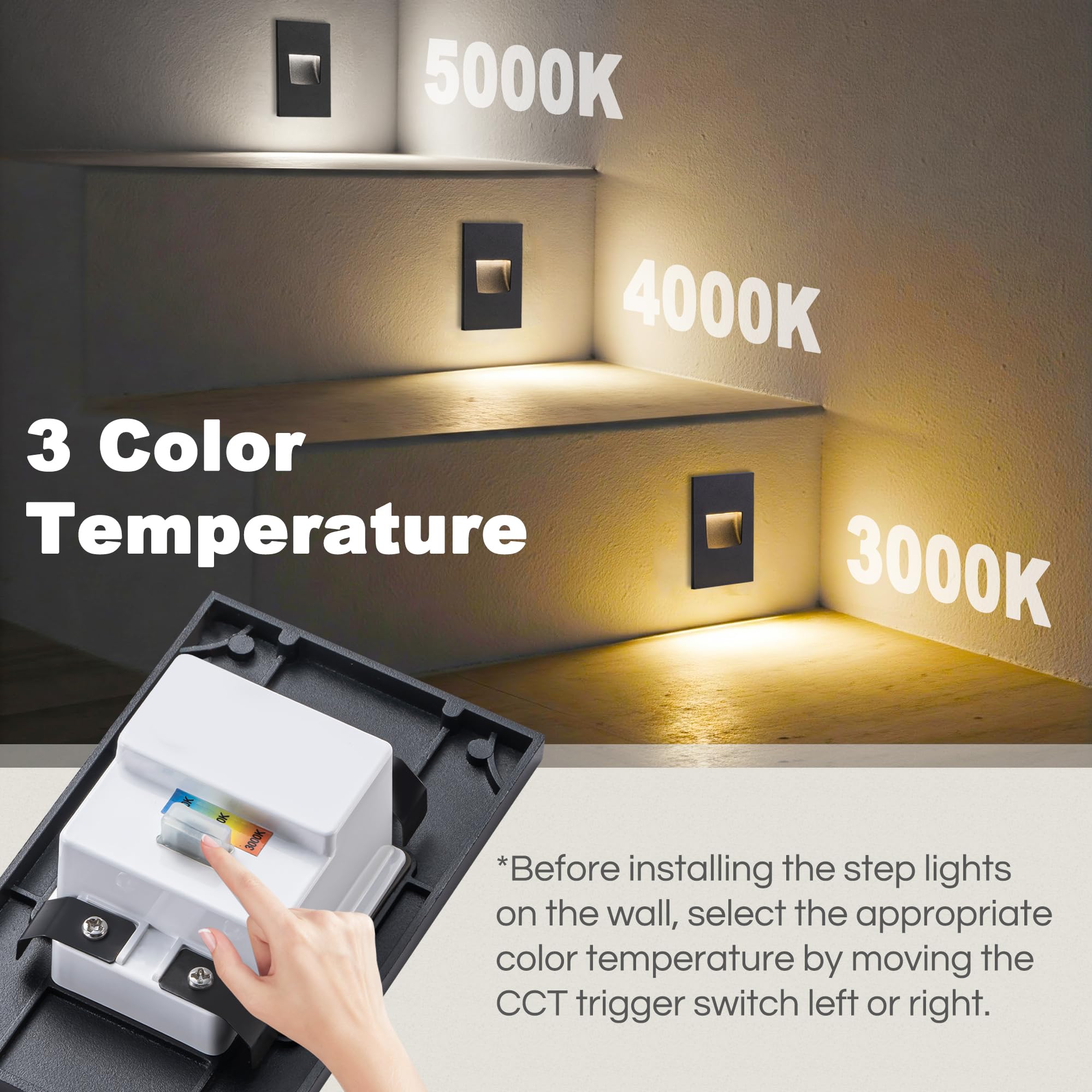 FTL LED Stair Lights 12V Low Voltage - 3000K/4000K/5000K Color Changing Deck Step Lights 6 Pack