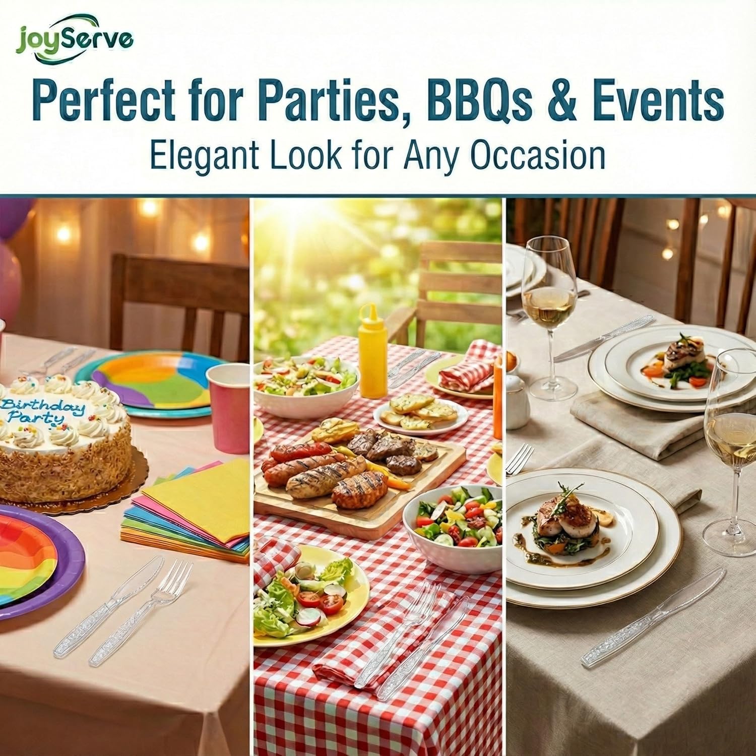 JoyServe Clear Plastic Knives Heavy Duty, Heat Resistant Party Utensils BPA-Free Heavy Duty Plastic Knives Disposable Silverware Cutlery, Catering Dinner Party Supplies - Bulk Knife Pack 180 - Image 5