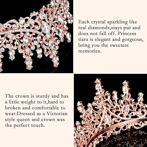 Miniatura 2 de CURASA Tiaras y coronas de cristal de oro rosa con peine corona de princesa para mujer, corona de boda para novia, coronas de cumpleaños para