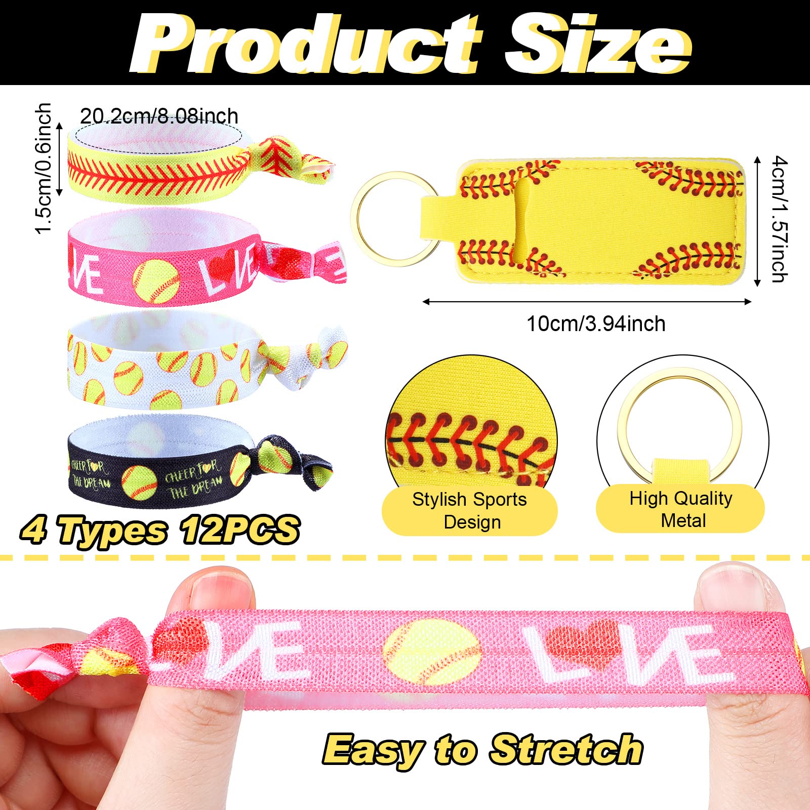 Nuogo 60 Pcs Softball Gifts for Team Girls Softball Party Favors Include Cosmetic Bag, Keychains, Hair Scrunchies, Hair Ties, Bracelets for Sport Theme Birthday Party Supplies