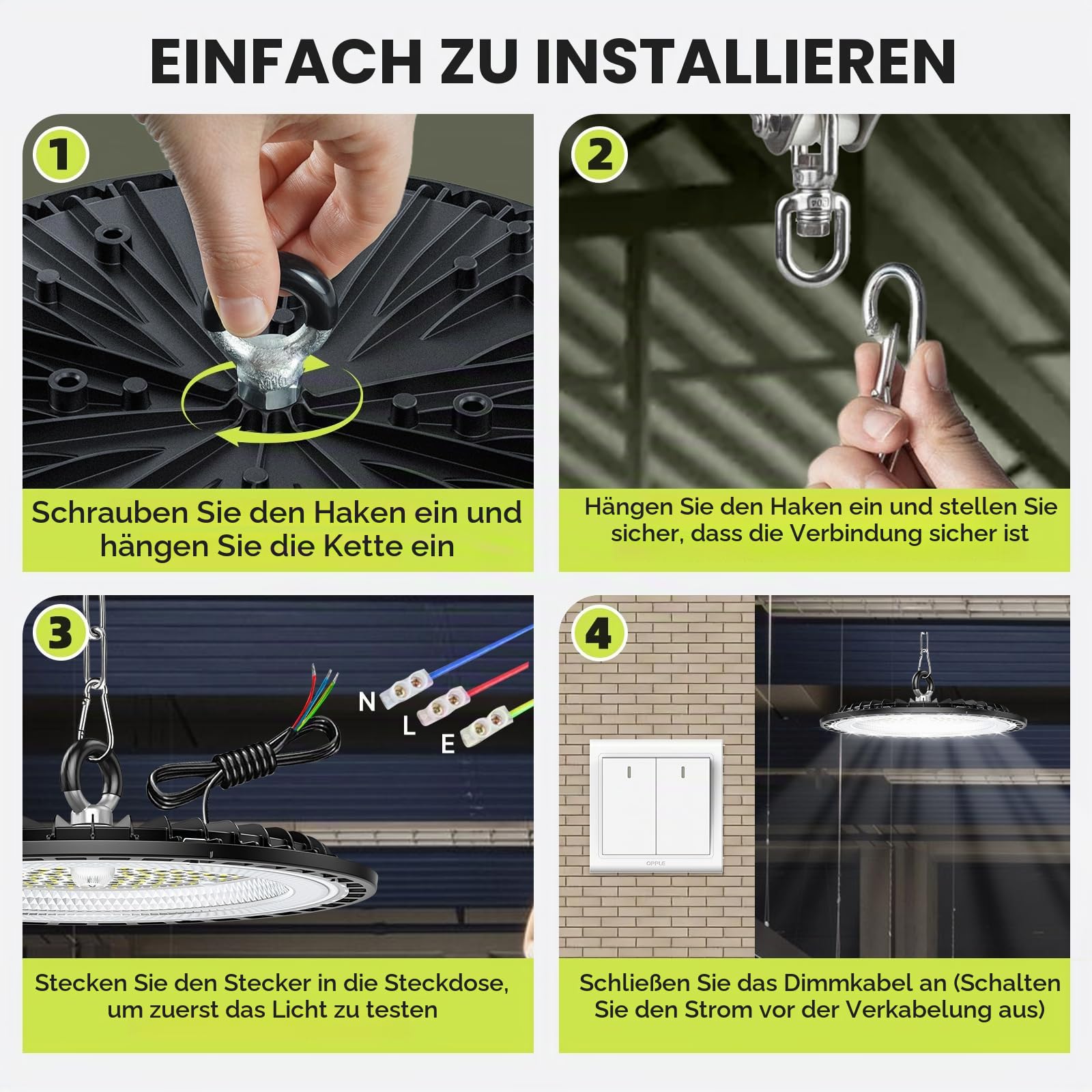 6 Pack 100W UFO LED Werkstatt Deckenleuchte, Werkstattlampe LED 15000LM, 6000K Kaltweiß Garagenlampe Led, IP65 Wasserdichte Lampe Werkstatt für Fabriken, Lagerhaus, Garage, Beleuchtung