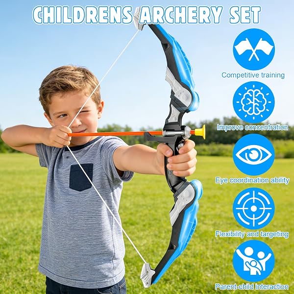 YGVQN Arc et Flèches pour Enfants, Jouet de Tir à l’Arc LED avec Flèches Ventouse, Carquois, Cible Suspendue et 3 Pots Cibles, Sécurisé pour Intérieur et Extérieur, Cadeau pour 3-12 Ans Garçons Filles - 3