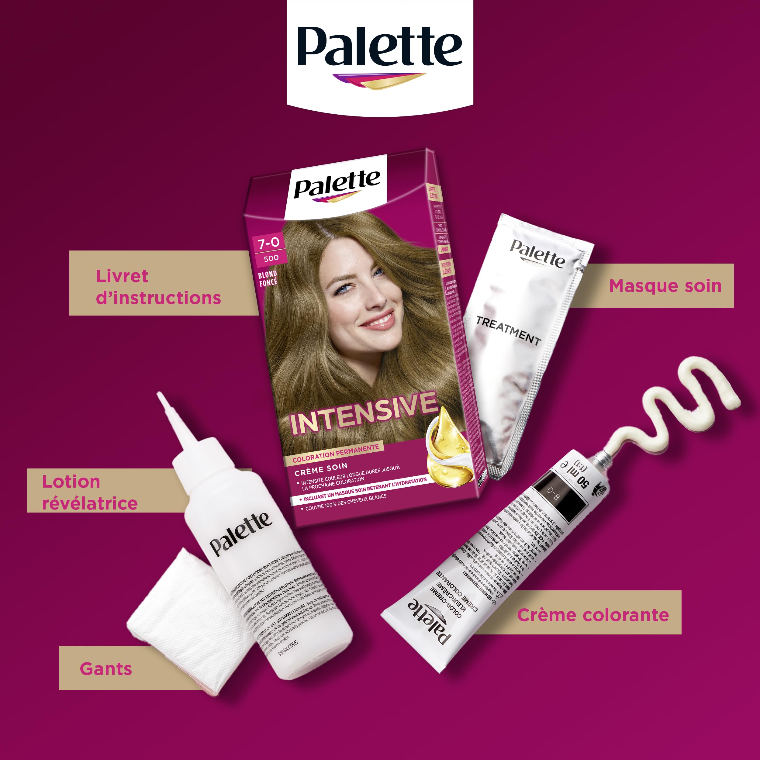 Palette, coloration permanente creme soin, couverture 100% cheveux blancs, couleur longue duree jusqu’a la prochaine coloration, 8.7 (7.7) blond terracotta