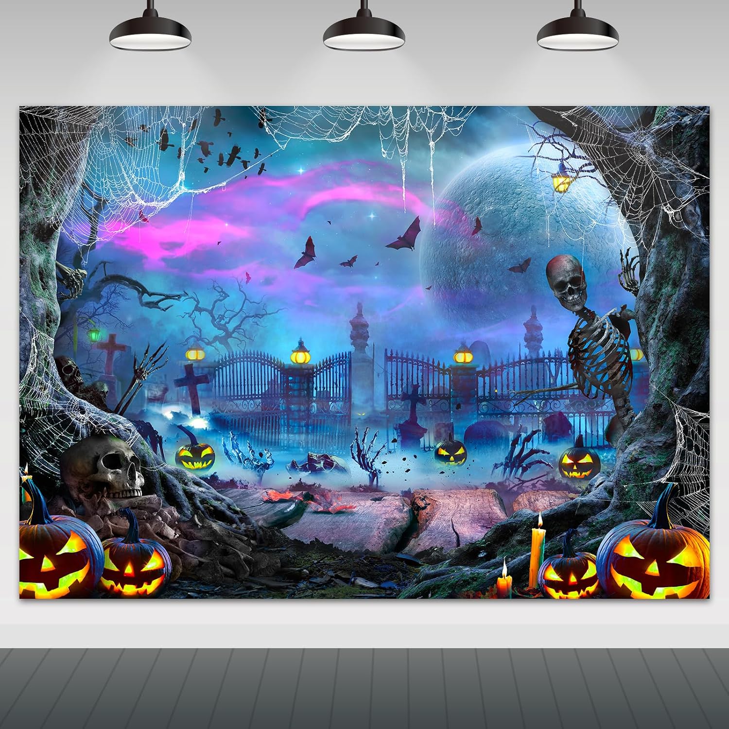 Avezano Halloween Backdrop Full Moon Scary Cemetery Photography Background Skull Graveyard Decorations Party Decor Photo Booth 7x5ft