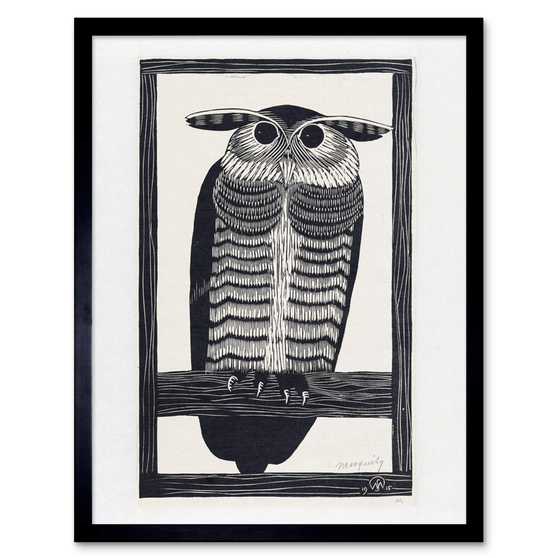 Artery8 Mesquita Horned Owl Design Bird 1915 Art Print Framed Poster Wall Decor 12x16 inch