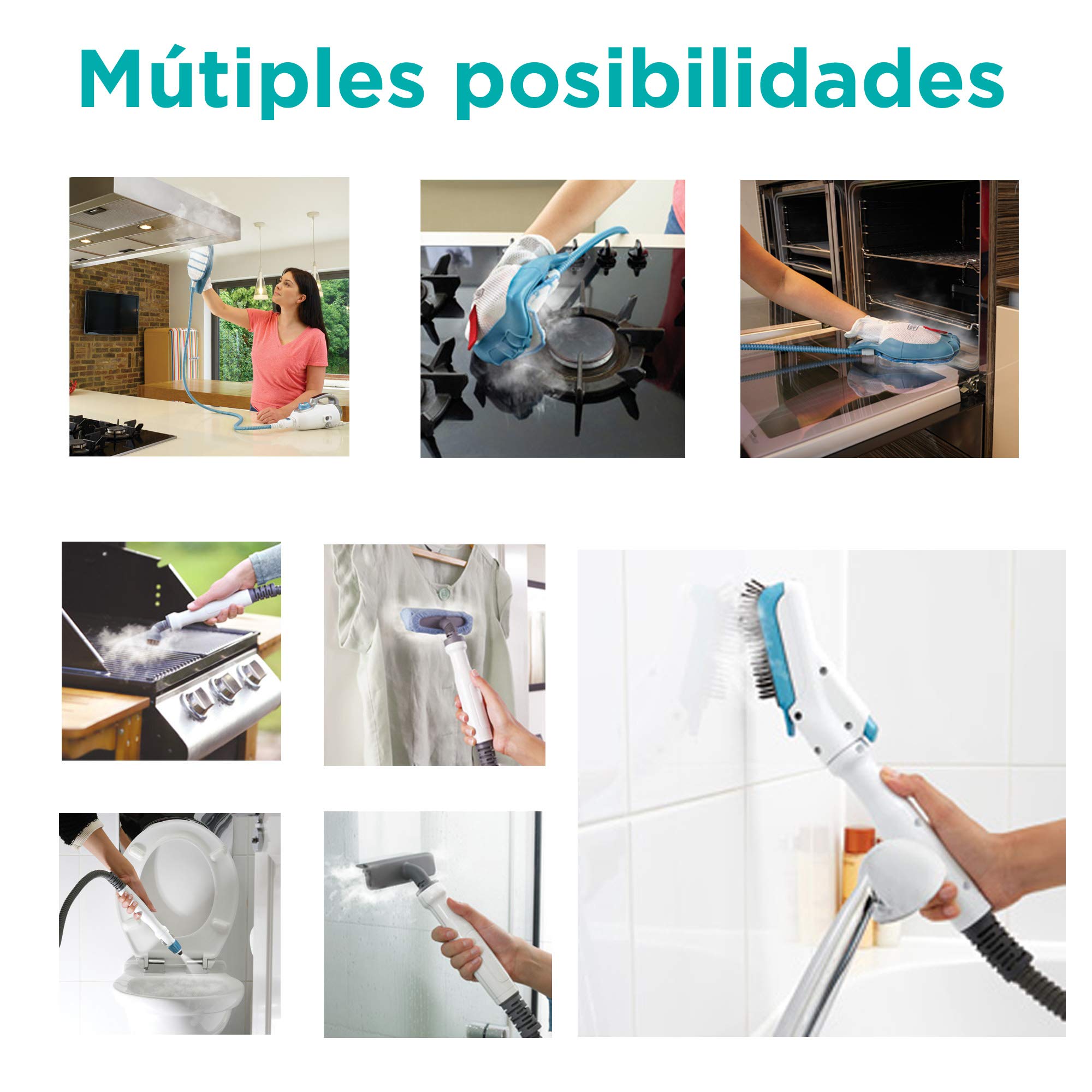 Black + Decker mop parowy z ręcznym środkiem do czyszczenia, 1300 W, 9 akcesoriów, 99,9% bakterii i zarazków, zabitych bez użycia środków chemicznych, czas nagrzewania: 15 s, 500 ml, FSMH1321J-QS