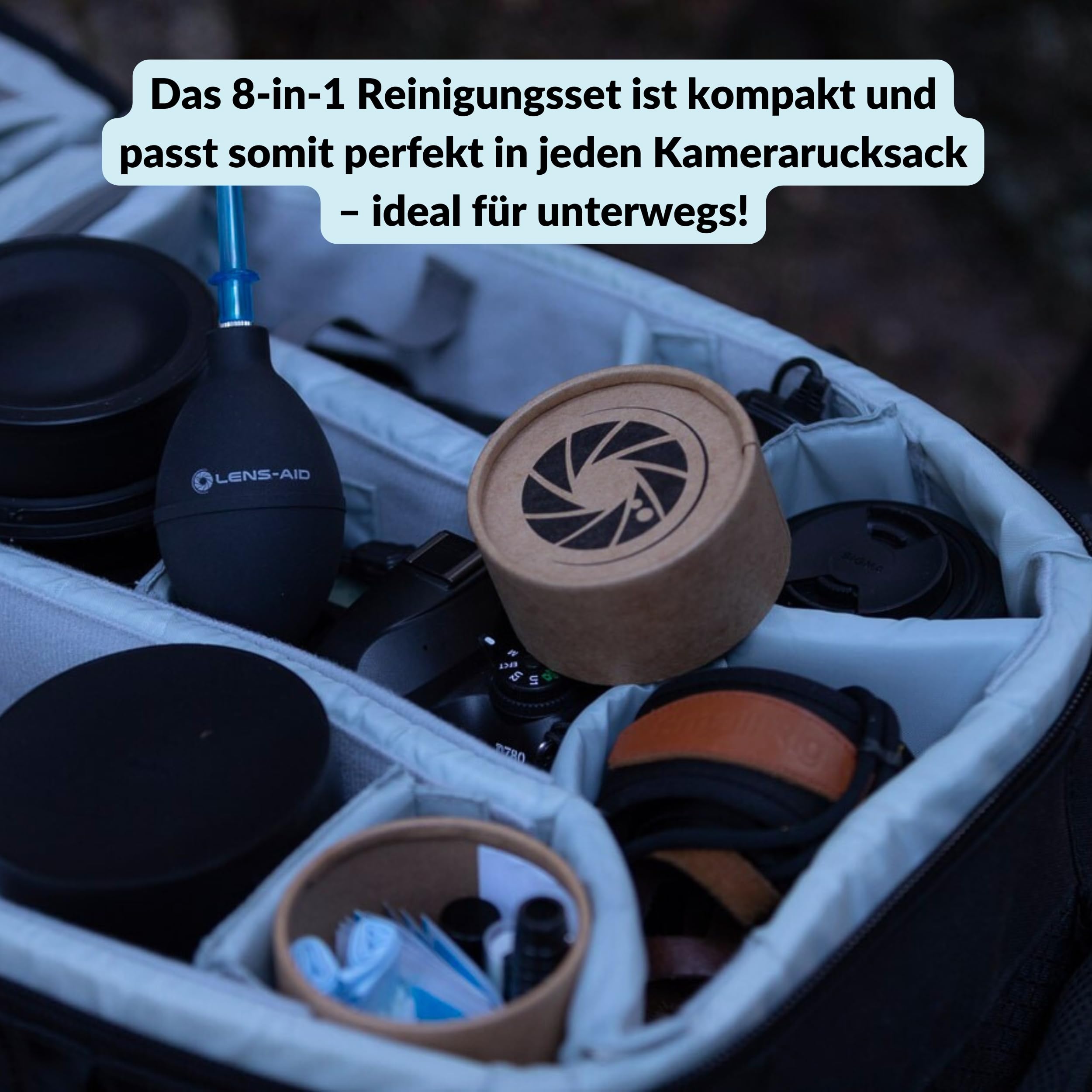 LENS-AID 8-in-1 Kamera Reinigungsset für Vollformat, APS-C & Objektiv - Mit Flüssig-Reiniger, Mikrofasertuch, Reinigungsstäbchen, feuchten Reinigungstüchern, Reinigungsstift, Blasebalg & mehr
