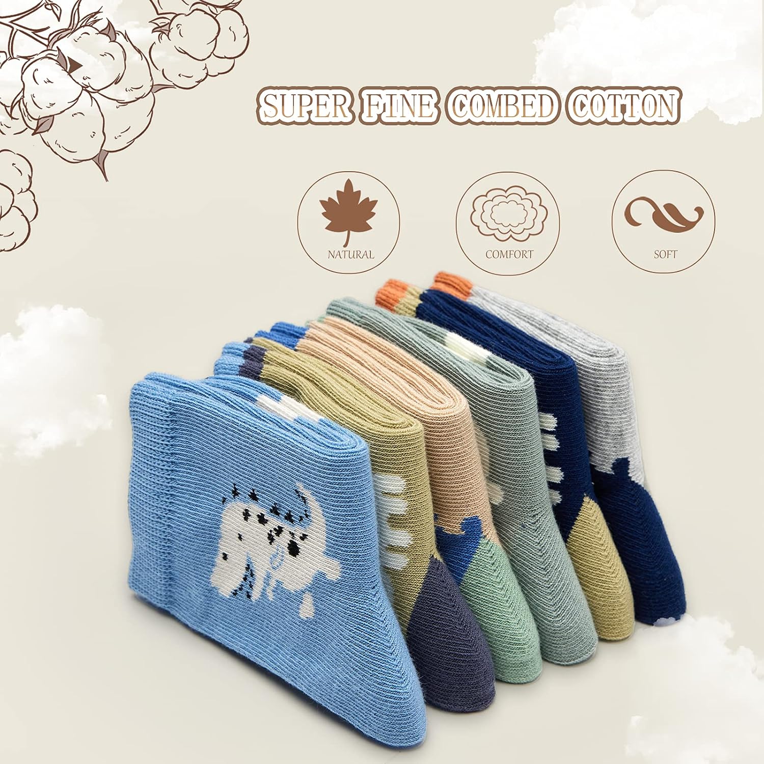 Aisyee Boys Cotton Crew Socks Kids Seamless Toe Socks Colorful Quarter Socks 6 Pack