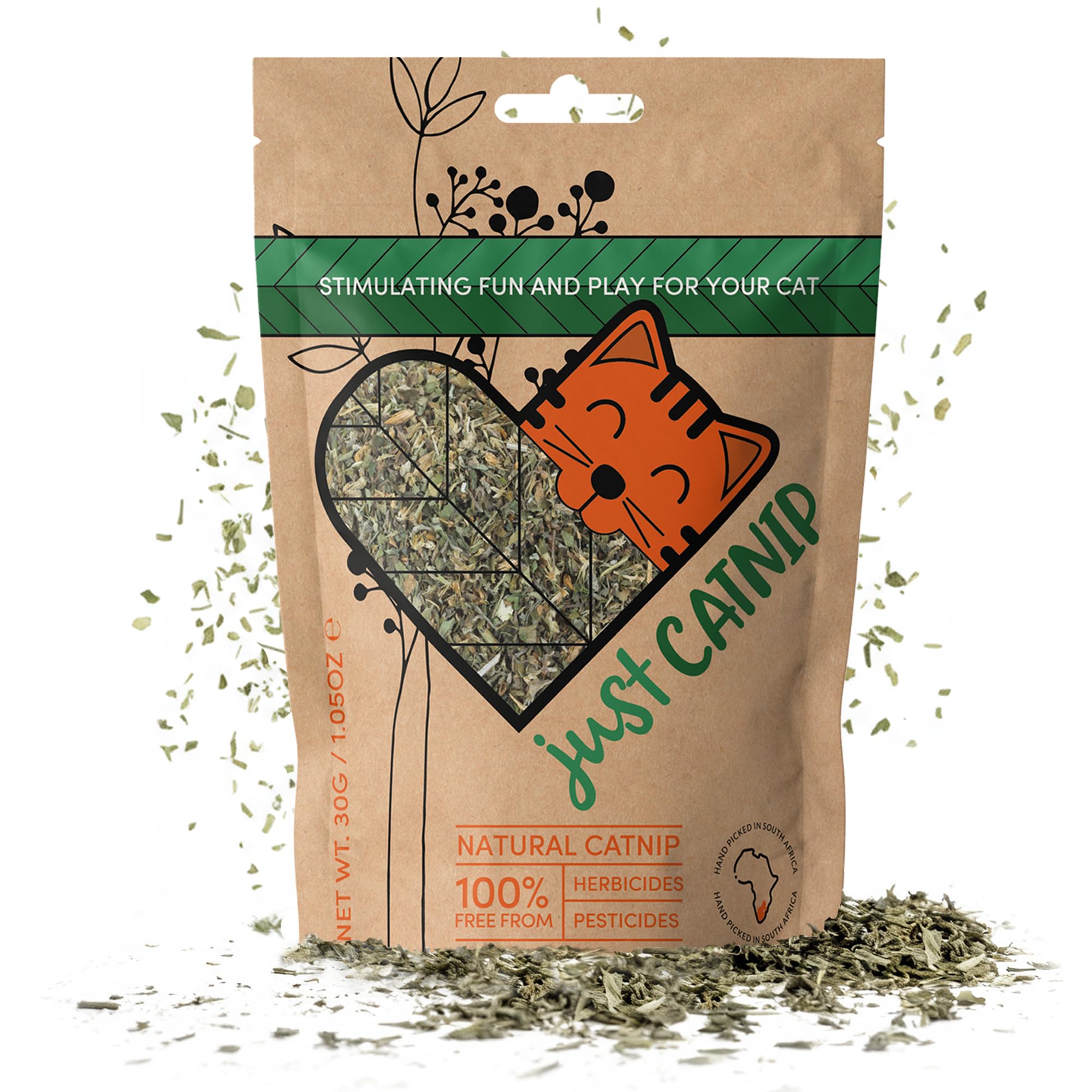 Just Catnip - Organic Catnip for Cats - Fine Blend Cat Nip - Grown in South Africa - Extra Strong - Cat Toy & Treat Cat - Natural, Ethical and Sustainably Farmed