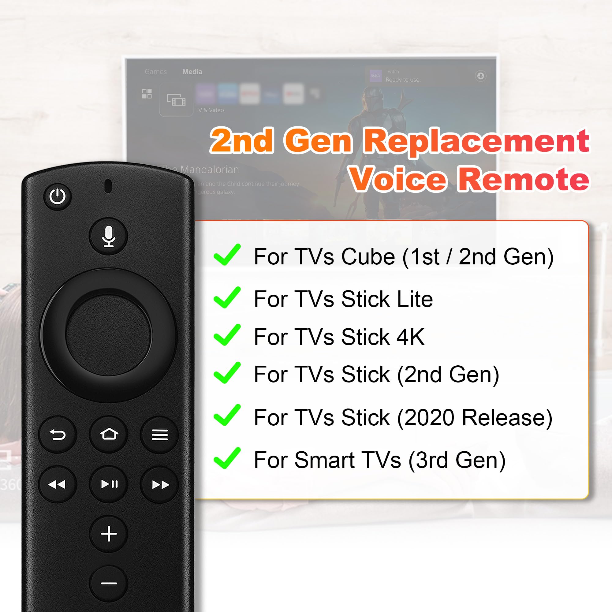 2nd GEN Replacement Remote Control fit for AMZ TV-Stick 4K/TVs Cube,Smart TV(3rd Gen),Not for Insignia-Toshiba-Pioneer Smart TV