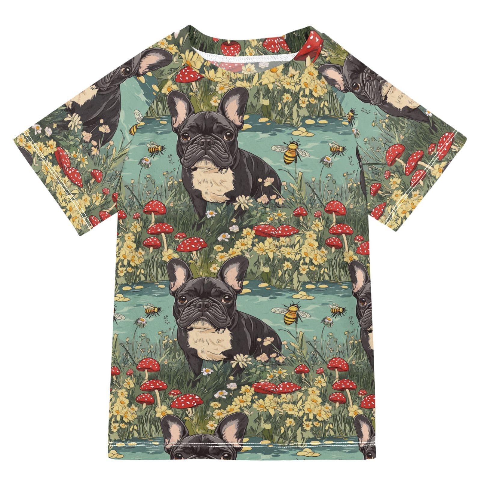 Bathing Suit Girls Short Sleeve Swimsuits for Kid Girls 7T Cartoon French Bulldog Dogs A River