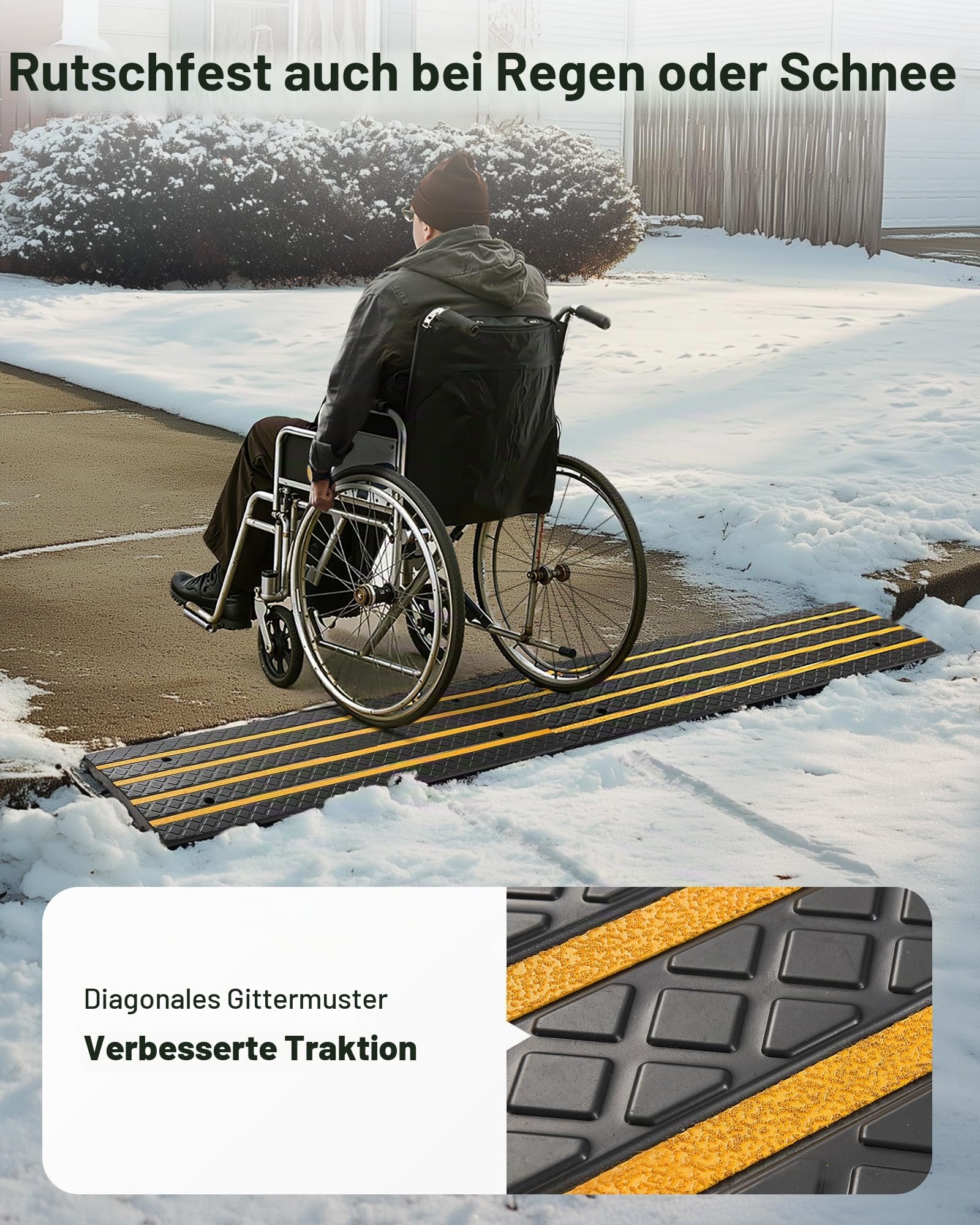 VEVOR Gummi-Bordsteinrampe, 15 Tonnen Tragkraft, 66 mm Anstieg, Auffahrtsrampe mit gelben Reflektorstreifen, Schwellenrampe geeignet für Laderampe, Lager, Garage, Gehweg (1 Stück)