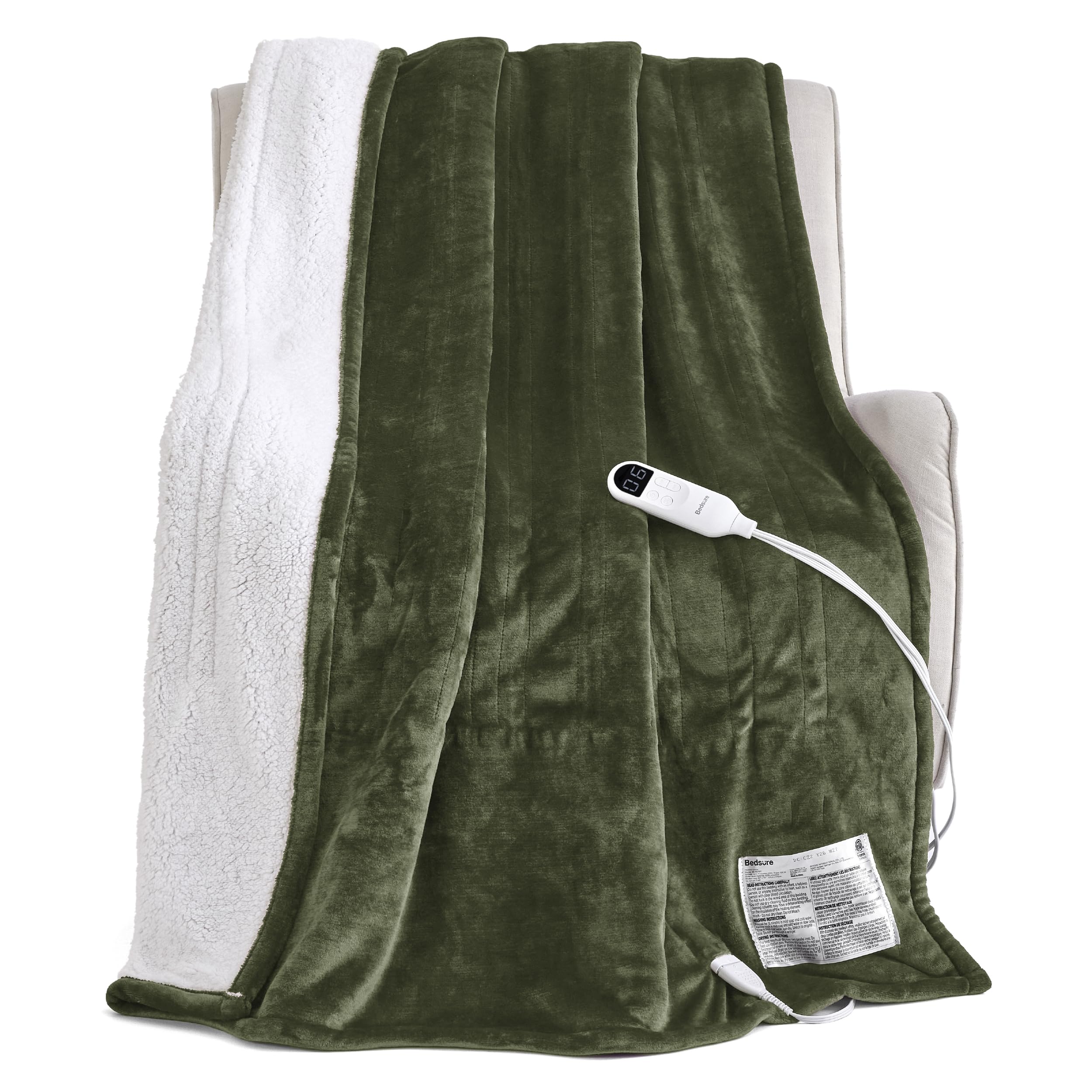 Bedsure Heated Blanket Throw XL, Soft Electric Blanket with Preheat, Green