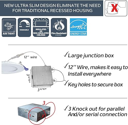 Miniatura 5 de SL4-550SW-24BN4K - Caja de conexiones empotrable con cardán regulable de 4 pulgadas, 9 W, 550 lúmenes, blanco frío 4000 K, acabado de níquel
