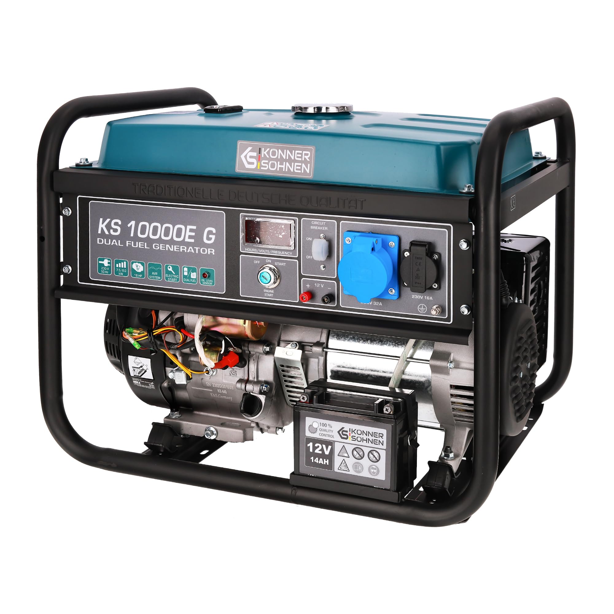 Groupe électrogène gaz-​essence KS 10000E G, generateur de courant puissance maximale 8000 W, 230V, moteur EURO-​V, power station a affichage LED, generateur electrique essence, enroulement cuivre.