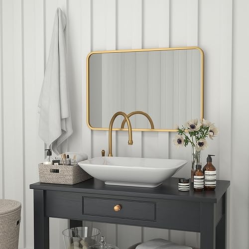 Miniatura 9 de Flash Furniture Jada - Espejo de cristal decorativo para pared con esquinas redondeadas, para baño y sala de estar, se cuelga horizontal o vertical,