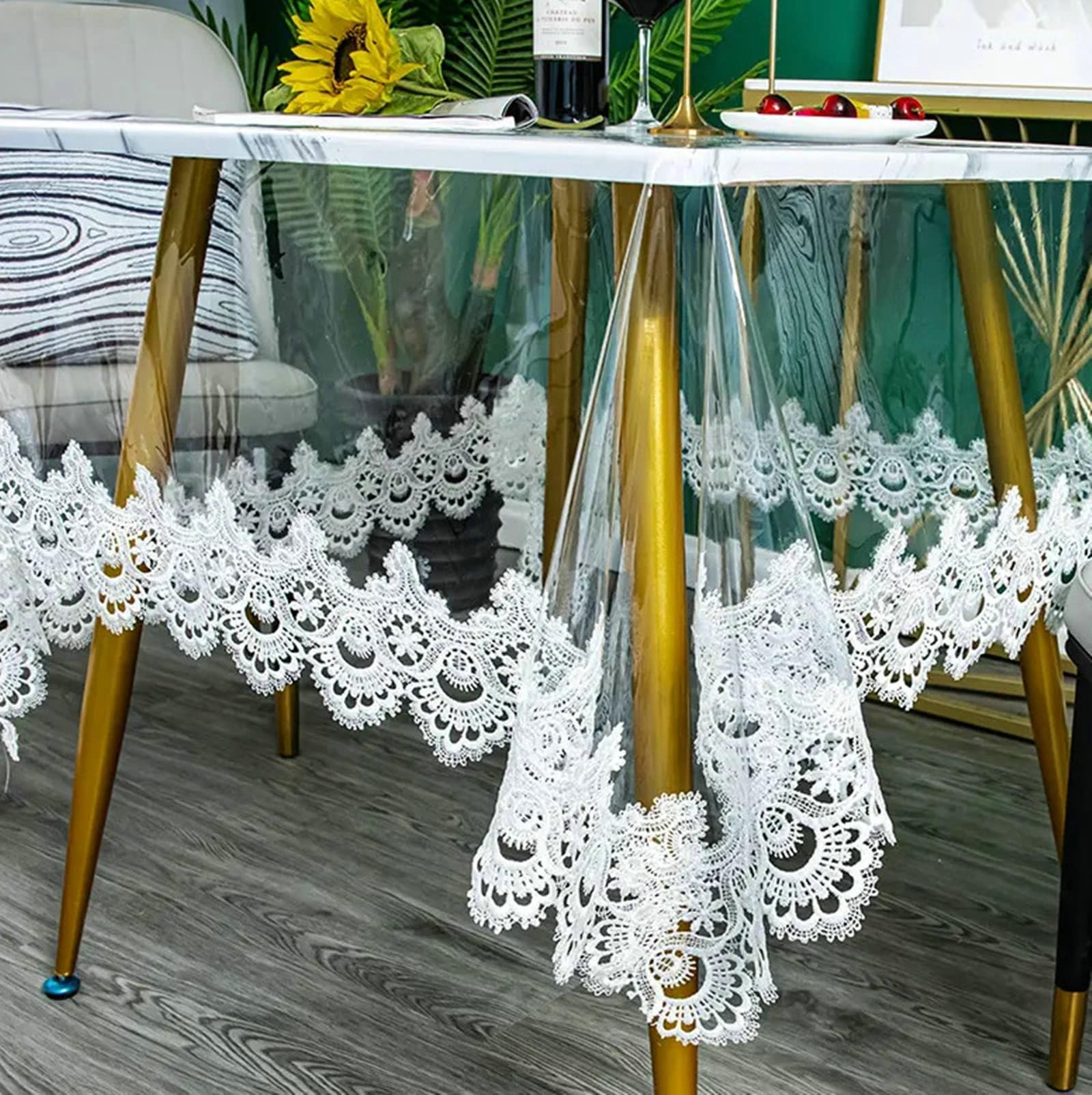 Mantel rectangular de PVC, 180 x 350 cm, color blanco
