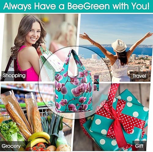 Miniatura 8 de BeeGreen Bolsas de compras reutilizables para comestibles, paquete de 6 bolsas de compras con bonito patrón de tortugas marinas, paquete de 10