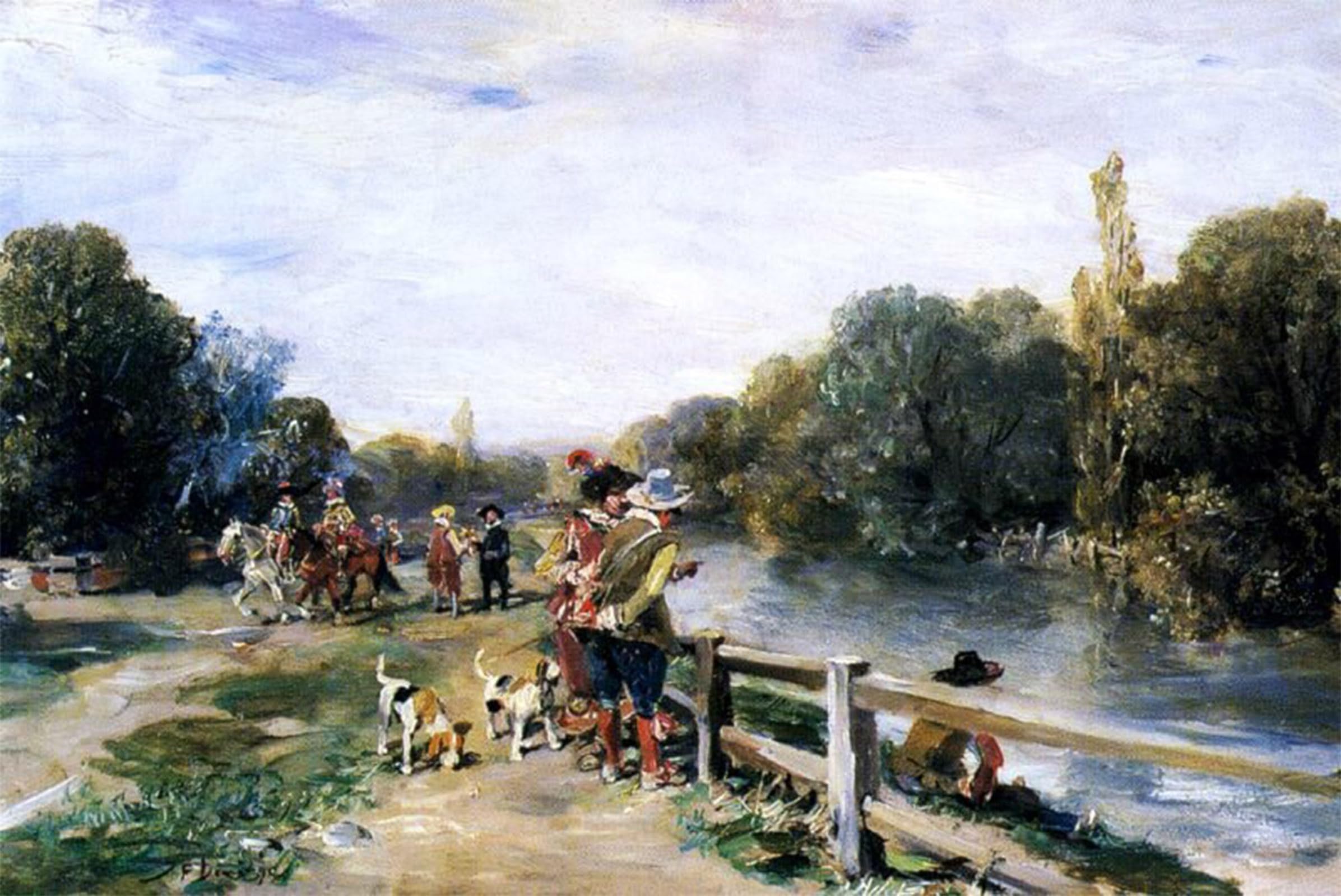 ARTXLXXBN Famous Art Print Poster Vintage Wall Art Figuras Junto Al Rio by Francisco Domingo Y Marques Canvas Art Poster for Home Decor 60x90cm