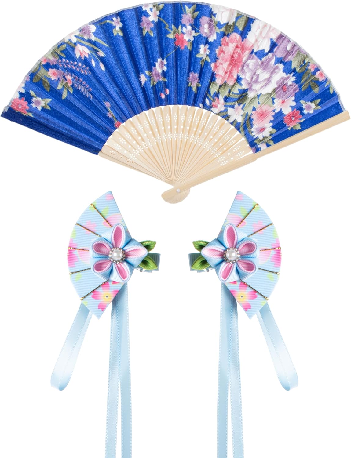 Asian Traditional Dress Kimono Robe for Kids Girls Costume Silk Folding Fans hairstick Cosplay - Image 5