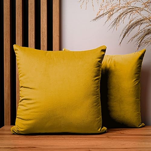 MG Design 2er Set Kissenbezüge 40 x 40 cm in Gelb – mit Reißverschluss, samtig-w