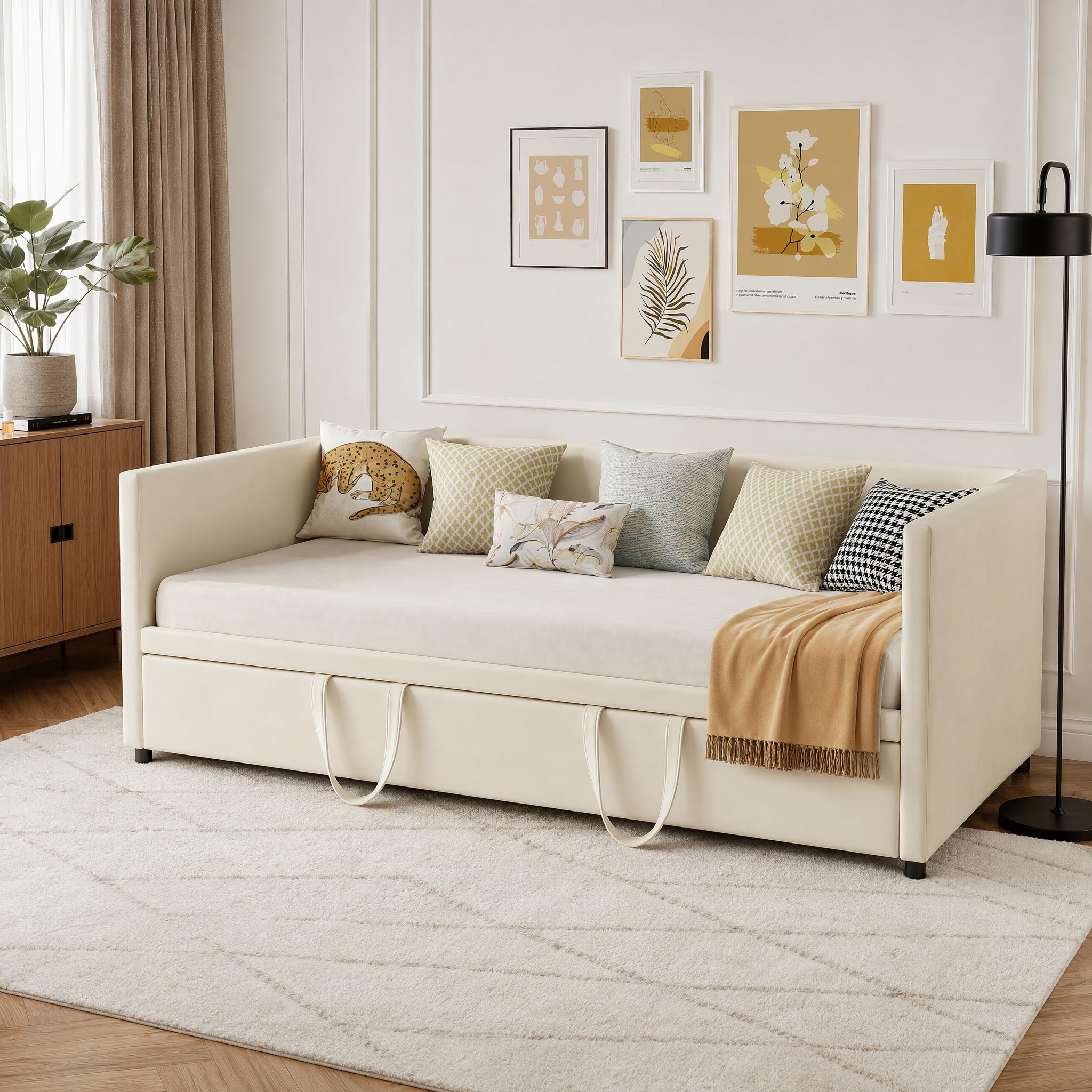 Letto Divano Matrimoniale 180 X 200 per Divano Letto Singolo con Letto Estraibile, DivanoLetto Singolo con Secondo LettoEstraibile Sofa Bed, 90 X 200 cm, Facile da montare,Beige Velluto