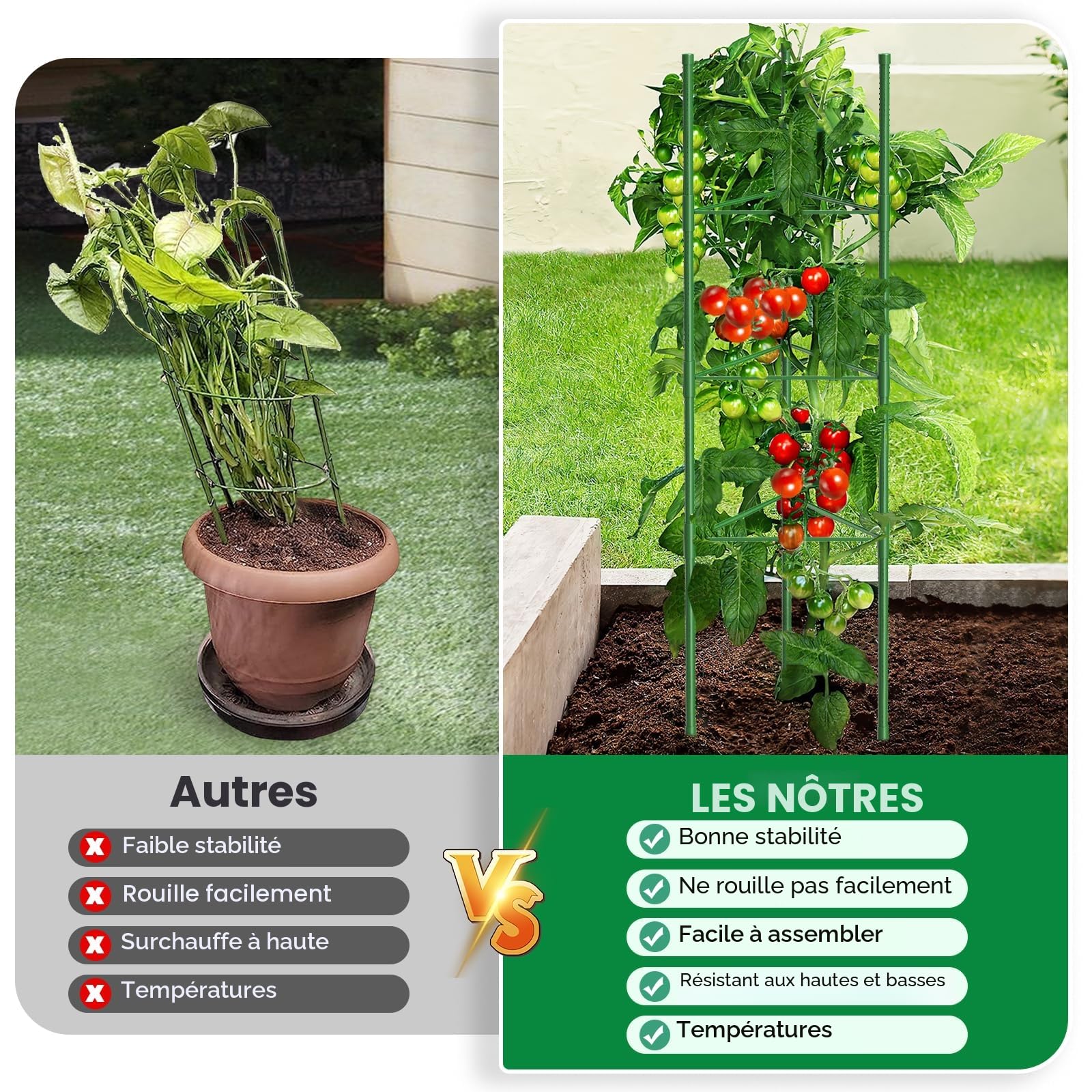 MQUPIN Tuteur Tomate,3pcs Cage à Tomates Support,130cm Vertical Cage à Tomates Treillis pour Jardin, piquets de Support pour Plantes grimpantes, légumes et Fleurs,Légumes et Fleurs