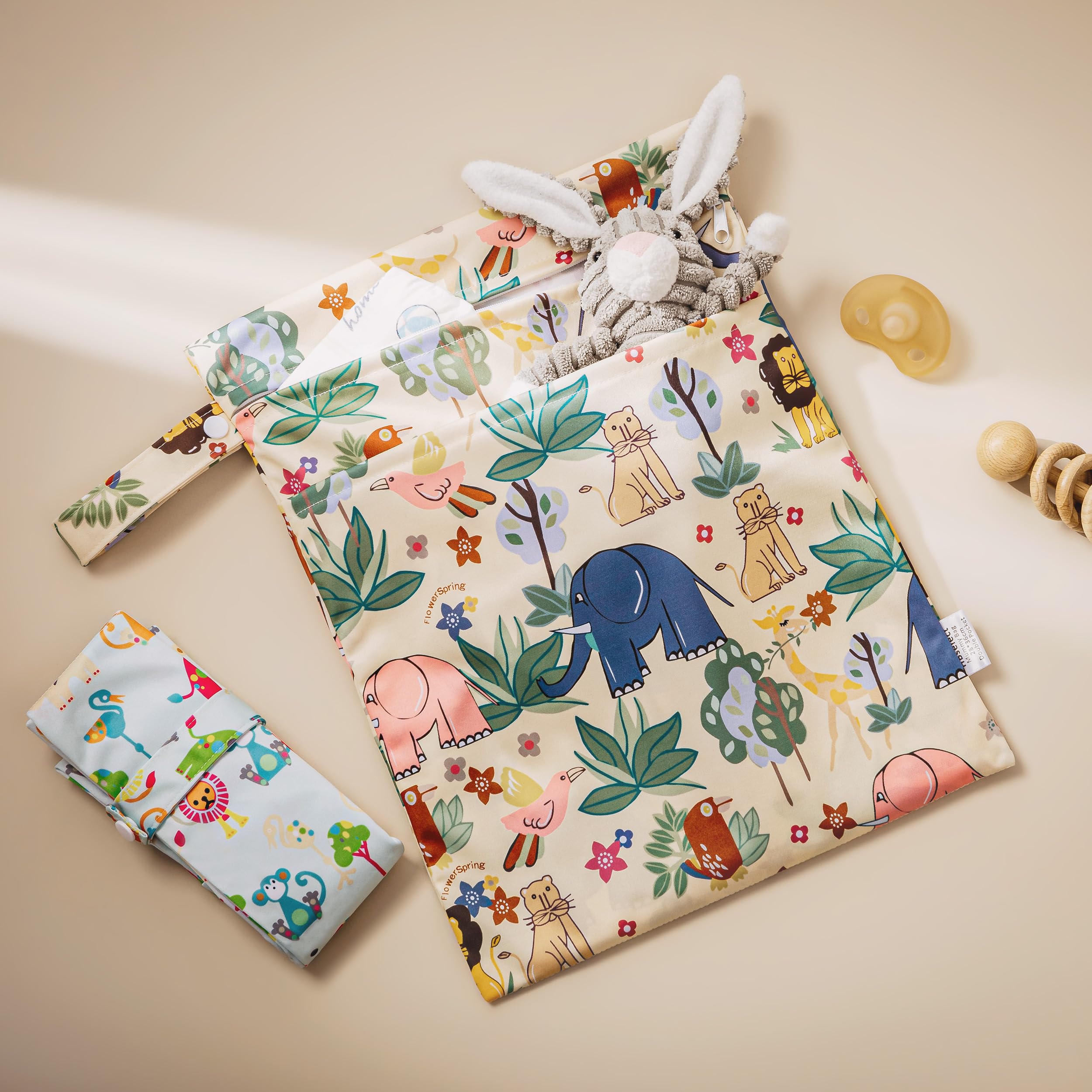 Image secondaire de HBselect 2 PCS Sac à Couche de Bébé Sacs à Couche à Fermeture Eclair Etanche Réutilisable Lavable Double Fermeture Eclair Printi