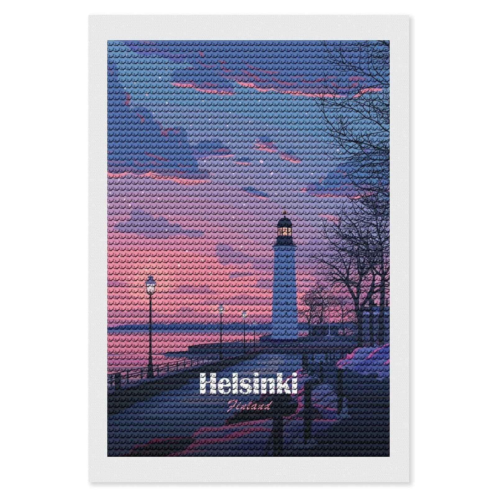 Junmoney Helsinki Lighthouse at Sunset Diamond Art Kit 8"x12", Vintage Style Decor, Stress Relief Craft, Decor Project, Relaxing DIY, Creative Hobby