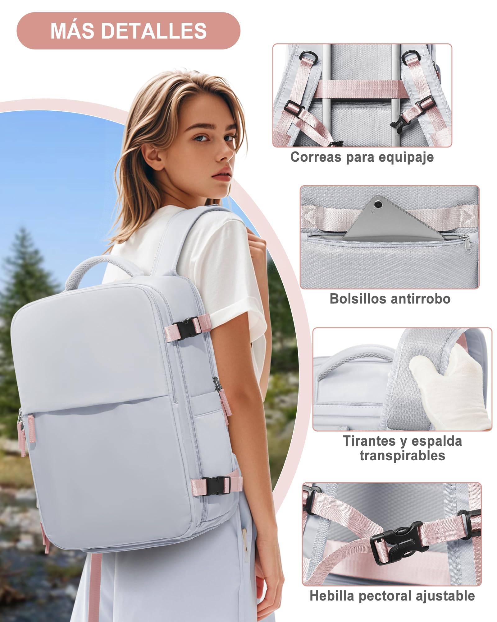 suradar Mochila al Vacío, Mochila Viaje Vacio con Bomba Travel Backpack Bolsa de Cabina Avion 45x36x20 para EasyJet Equipaje de Mano con Sistema Compresion para Hombre y Mujer Gris