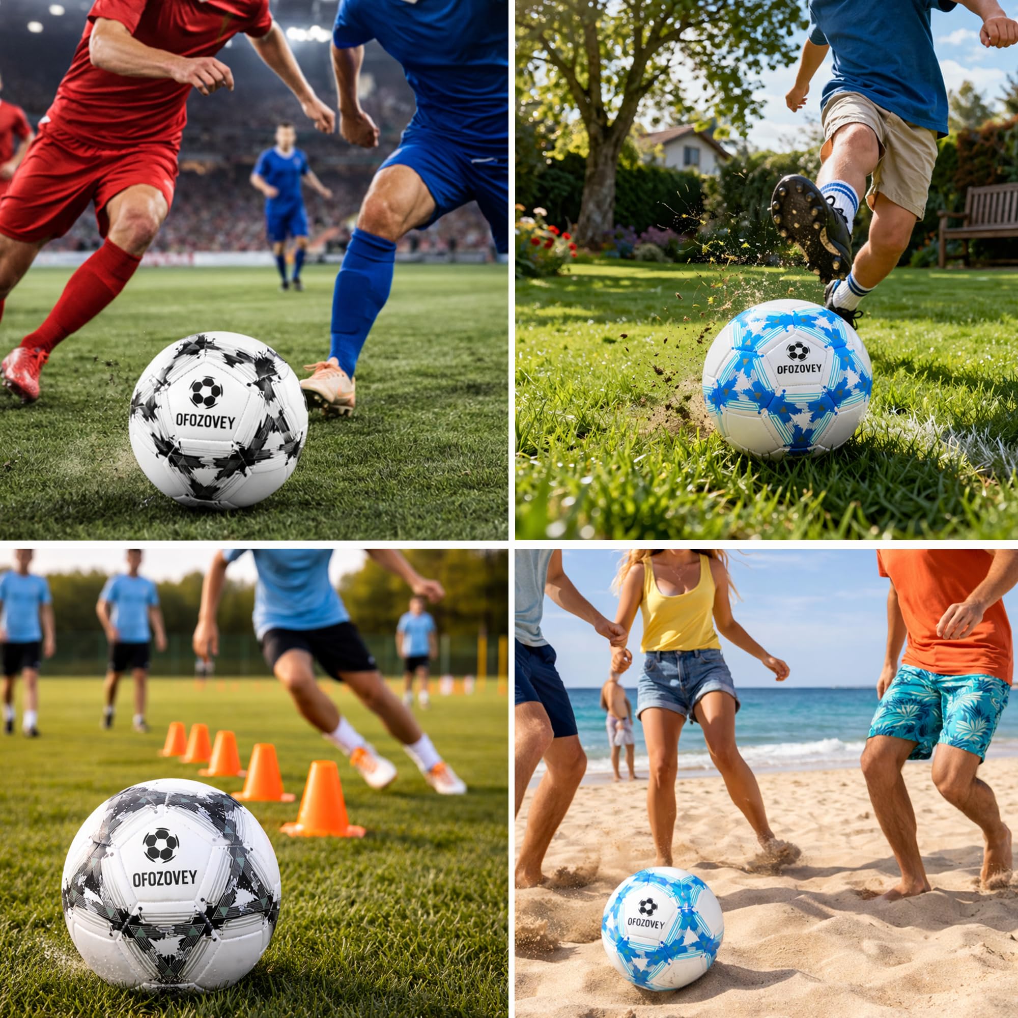 Pallone da calcio misura 5, confezione da sei pezzi, classico calcio indoor outdoor con 1 pompa, 2 sacchetti a rete e 2 aghi, lunga durata per allenamento, giochi, giochi all'aperto e al