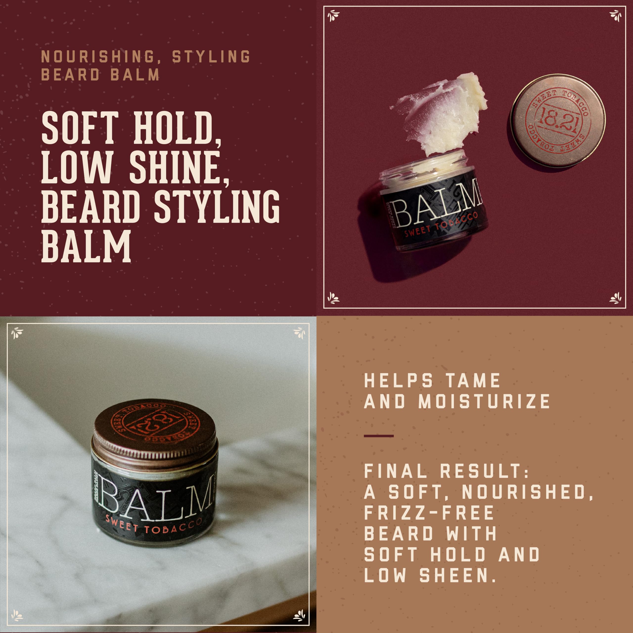 18.21 Man Made Beard Balm for Men, Spiced Vanilla, 2 fl. oz - Premium Grooming Cream with Low Shine for Conditioning and Shaping Beards, Mustaches - Scented Facial Hair Balms, Long-Lasting Moisture
