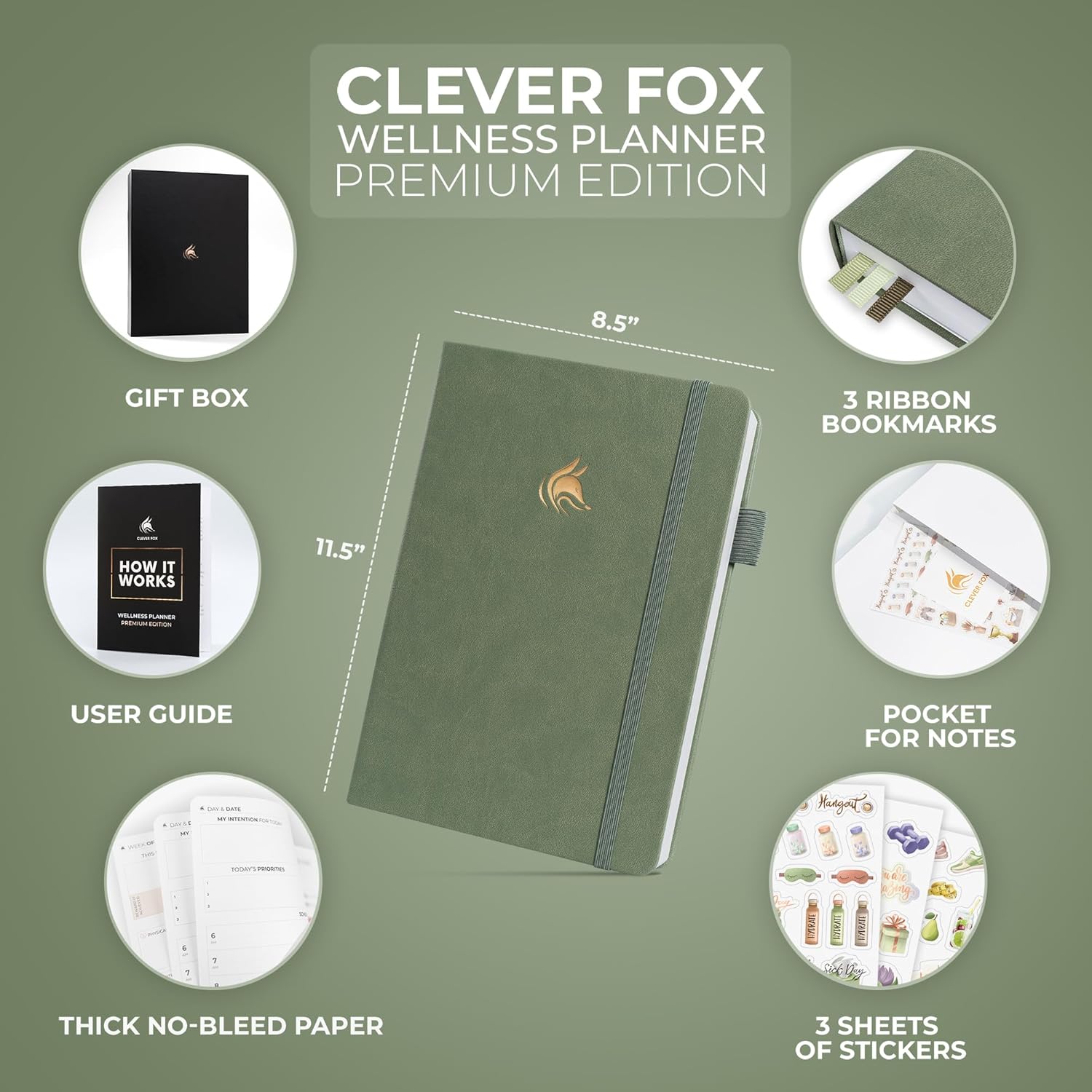 Clever Fox Wellness Planner Premium – Daily Lifestyle Journal to Support Health, Nutrition & Exercise – Healthy Living Journal with Meal, Exercise & Habit Trackers – Lasts 3 Months (Cypress)