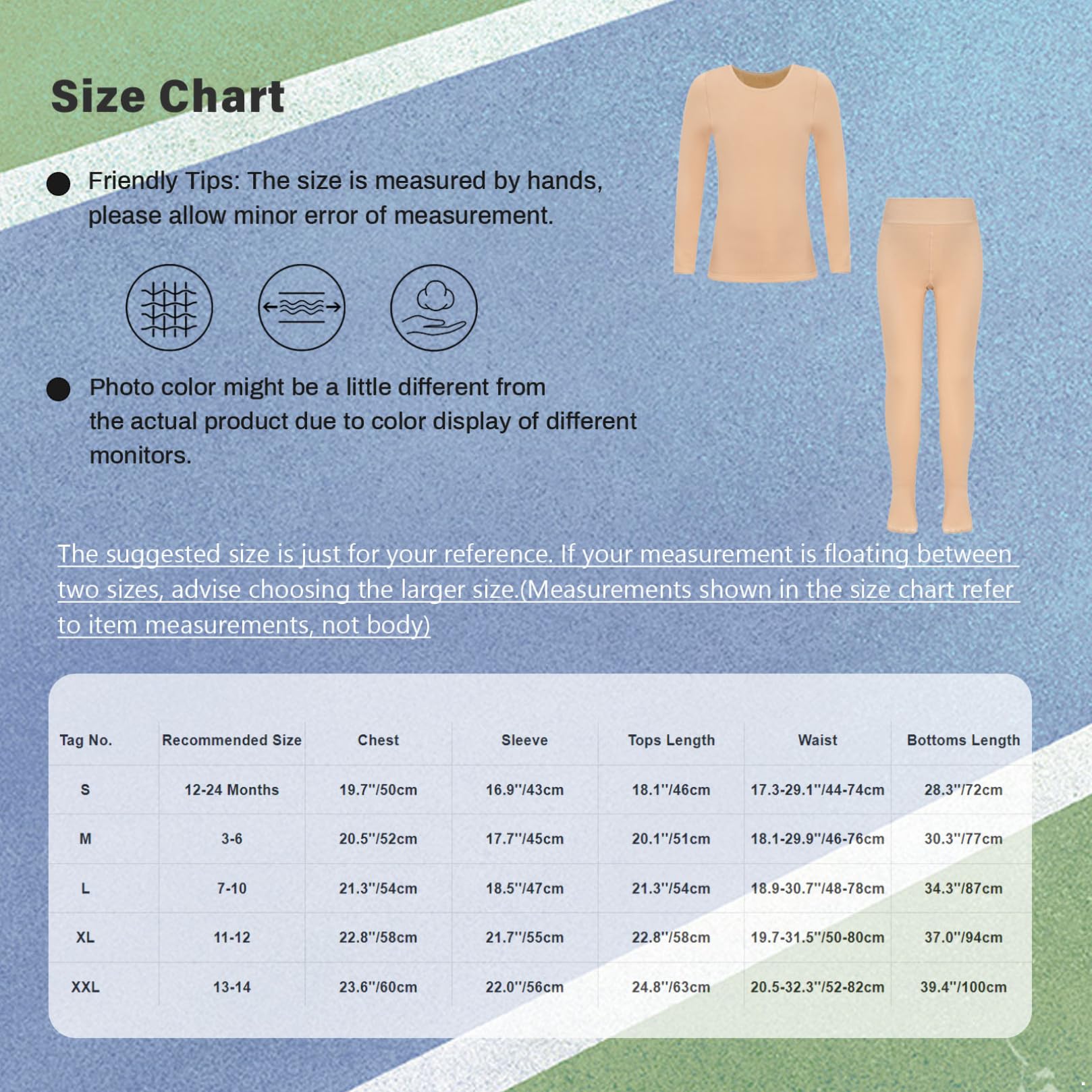 ranrann Enfant Fille Ensemble Thermique Chaud sous-vêtement Polaire Maillot Manches Longues Bas Thermique Hiver 1-14 Ans
