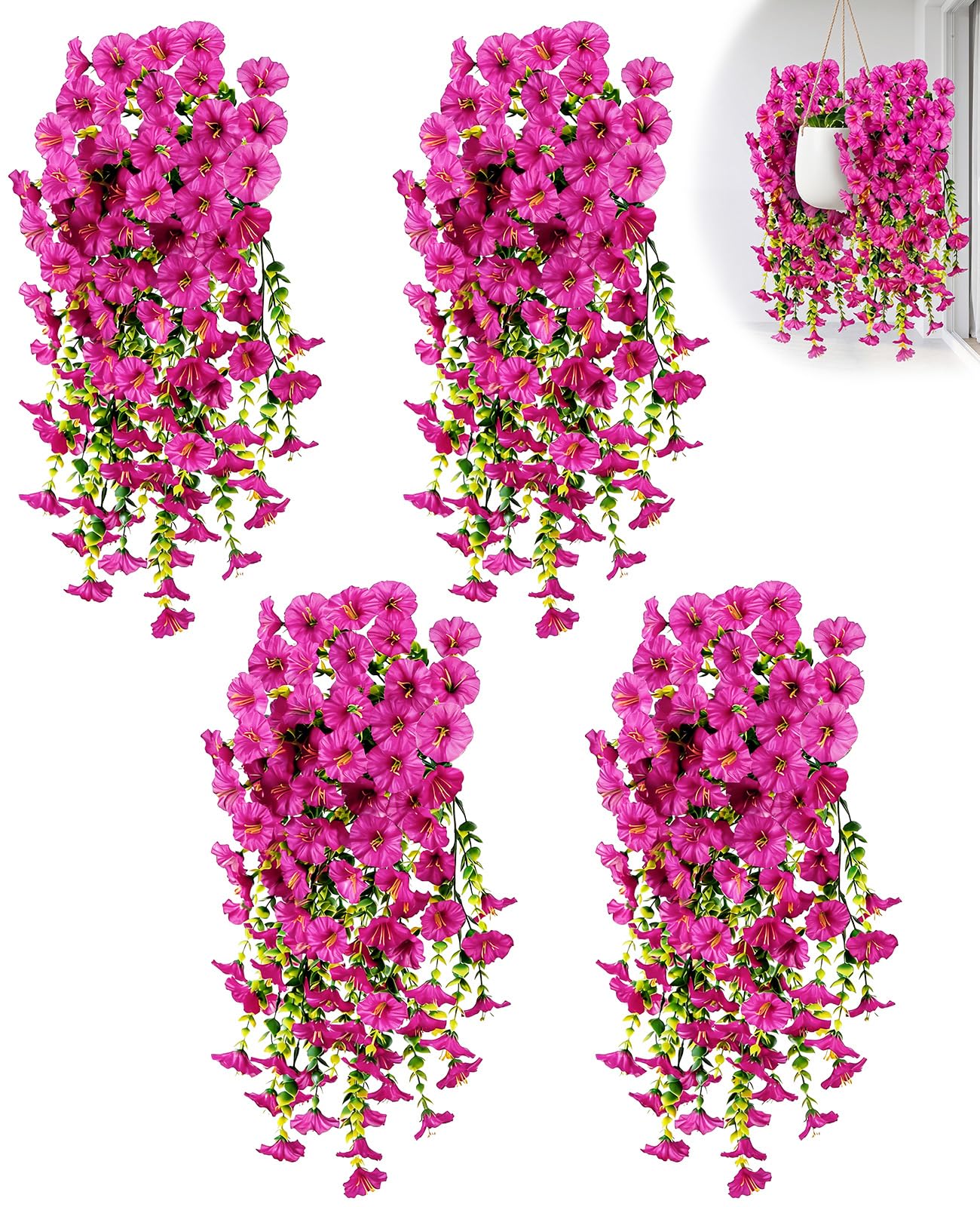 Guttiuaa 4 Pcs Artificial Hanging Plants Outdoor, 77cm Hanging Outdoor Artificial Flowers for Wall Garden Patio Yard Wedding Decorations