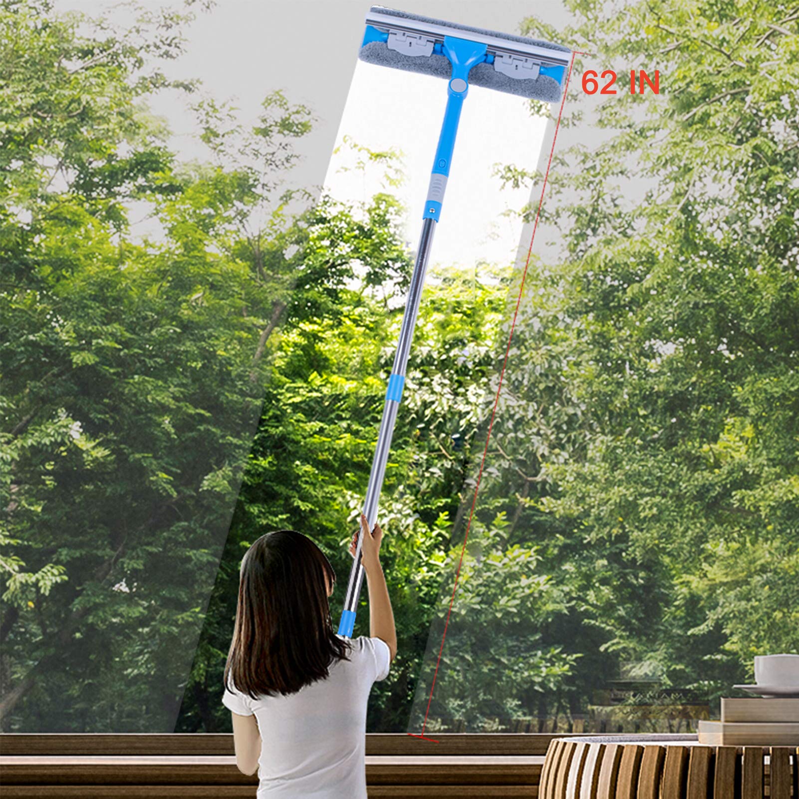 Kit Lavavetri 3 In 1 Da 301cm Con Asta Telescopica – Spugna In Ciniglia E Tergivetro In Silicone – Per Finestre, Doccia E Auto