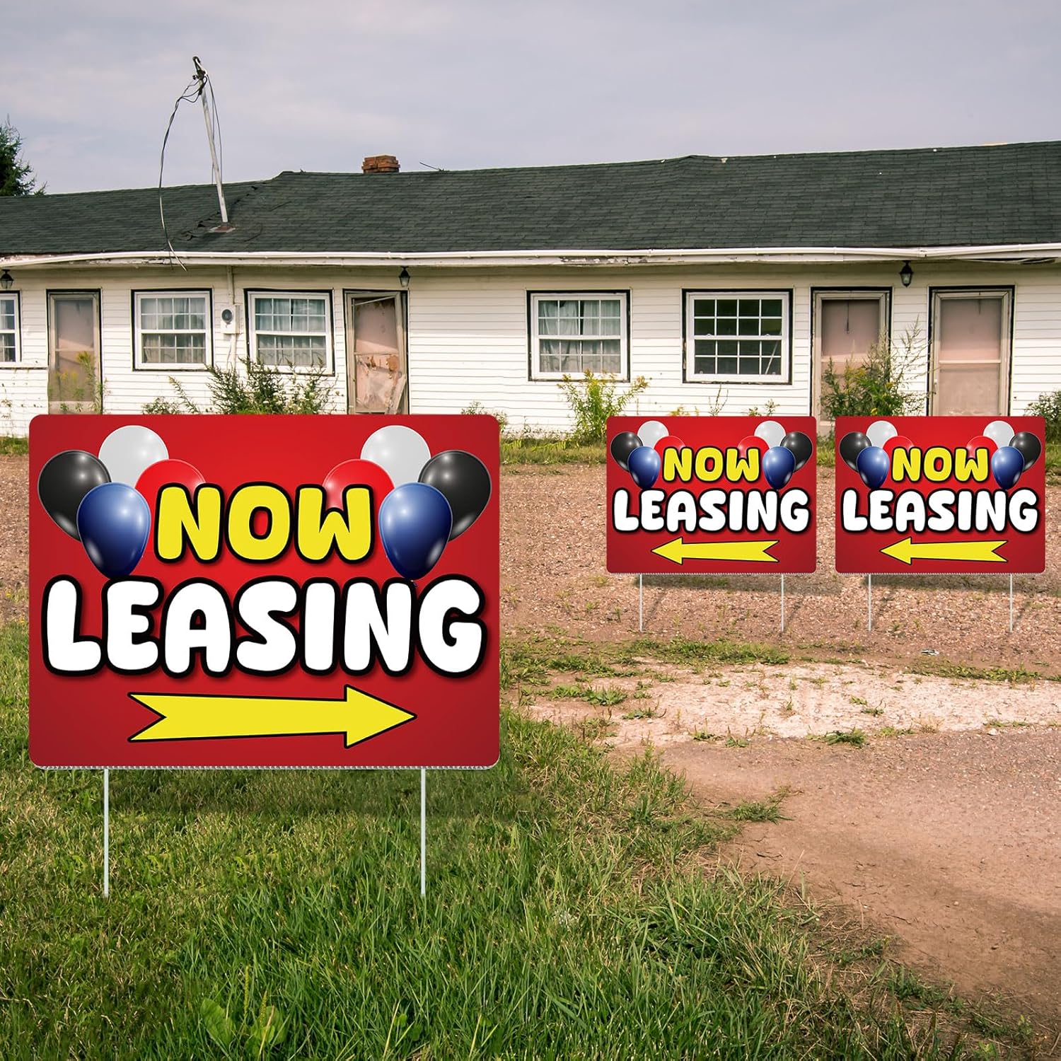 Ripeng 3 Pcs Leasing Double Sided Yard Signs with Arrow 16 x 12 Inch Yard Signs with Stakes for Outdoor Office Retail Store Restaurant Bar Hotel (Now Leasing)