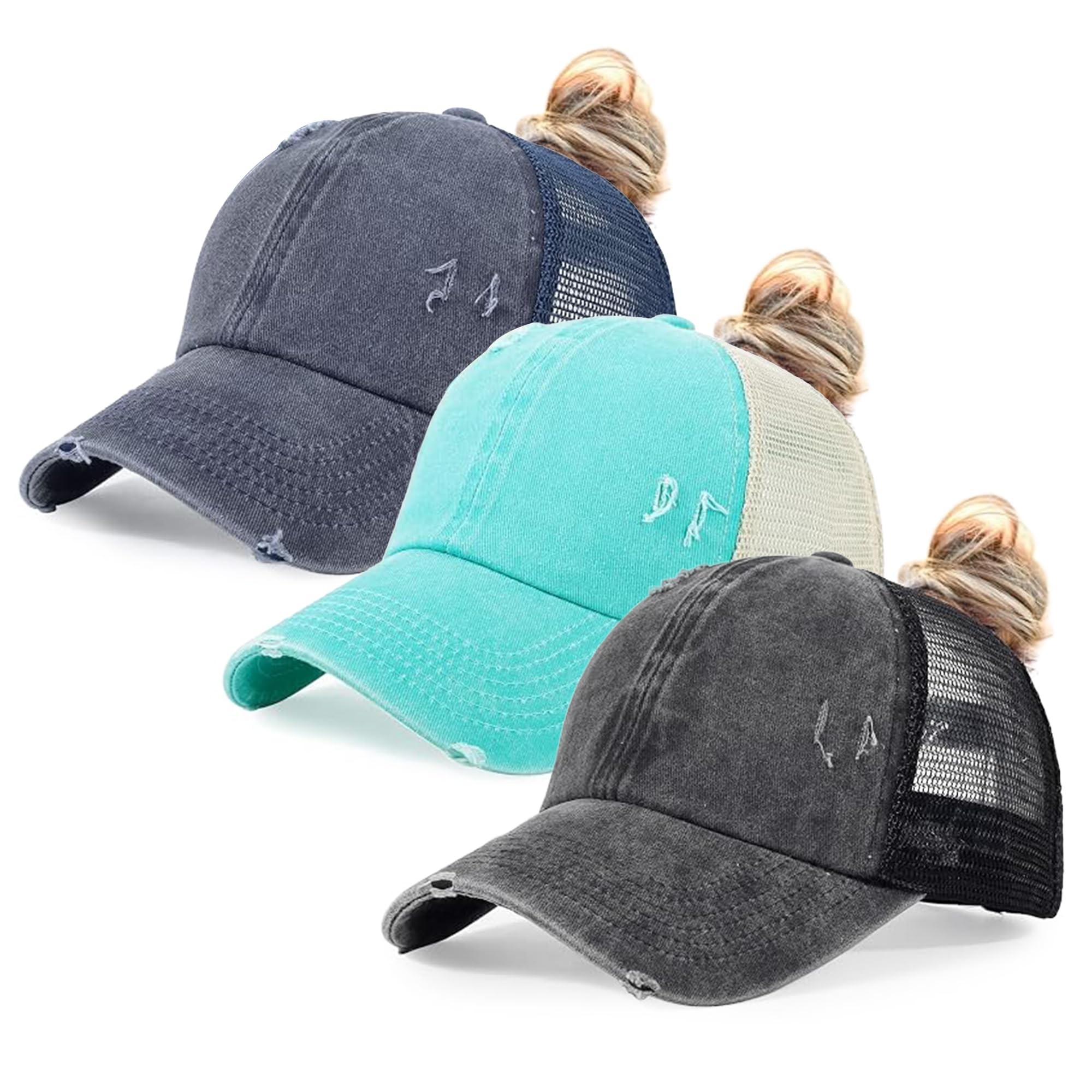 HH HOFNEN Ponytail Hat for Women Washed Distressed Baseball Cap Ponycaps