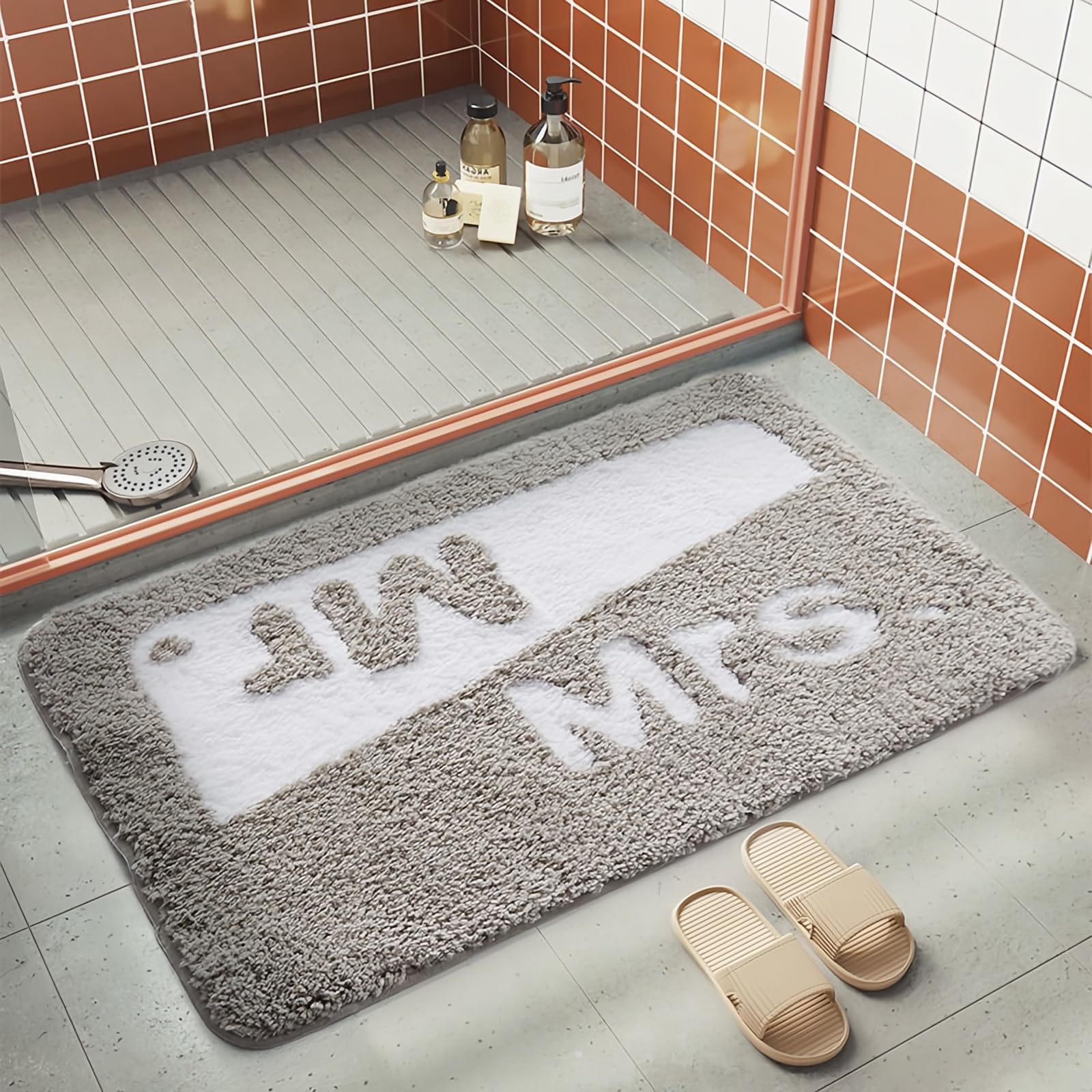 Bath Mat Absorbent Cute Soft Microfiber Carpet Funny Letter Bathroom Mat Non-slip Shower Mat Quick Dry Bath Mat for Bathroom Doorway Kitchen Toilet Rug 40 x 60cm