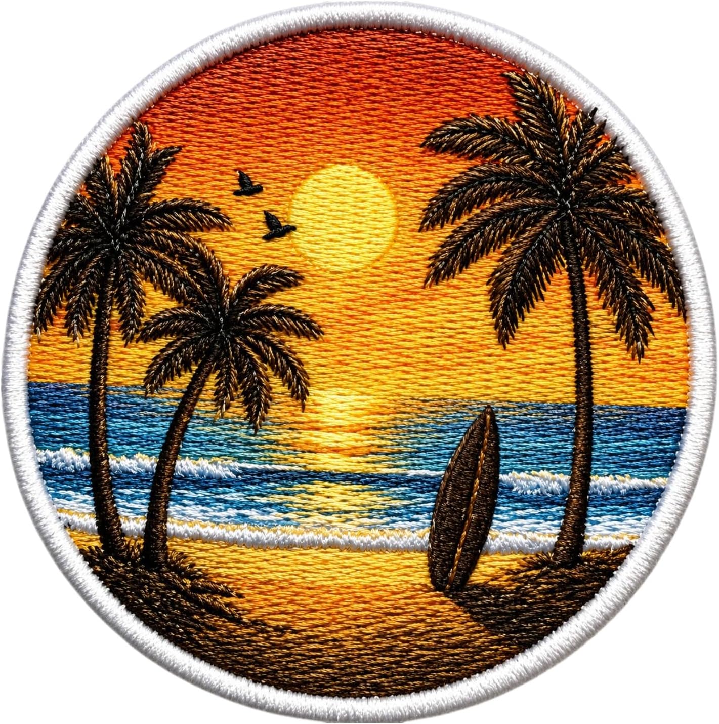 Palm Tree Surf Iron-On Patch – Beach Sunset Ocean Embroidered Patch for Jackets, Backpacks, Hats – Tropical Summer Surfing Patch DIY Clothing Applique