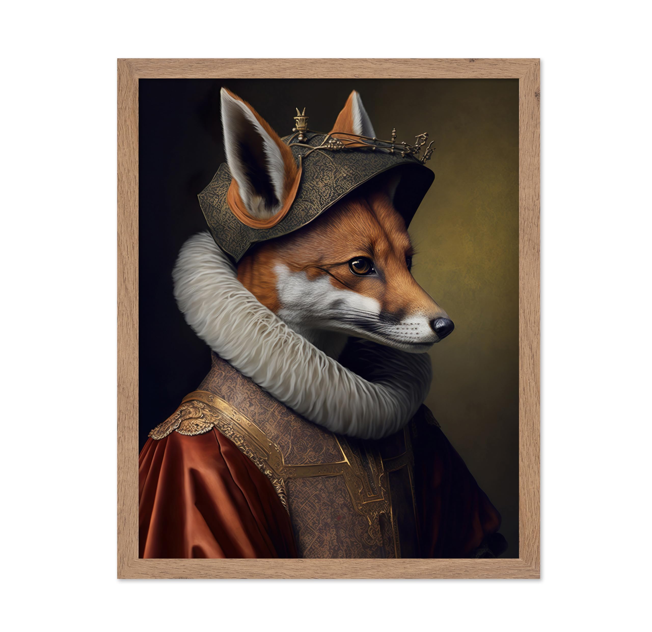 Poster Master Renaissance Animal Poster - Retro Funny Print - Gift for Artist, Friend - Aristocratic Fox, Renaissance, Formal Attire, Portrait - Wall Decor for Home, Kitchen, 8x10 Beige Framed