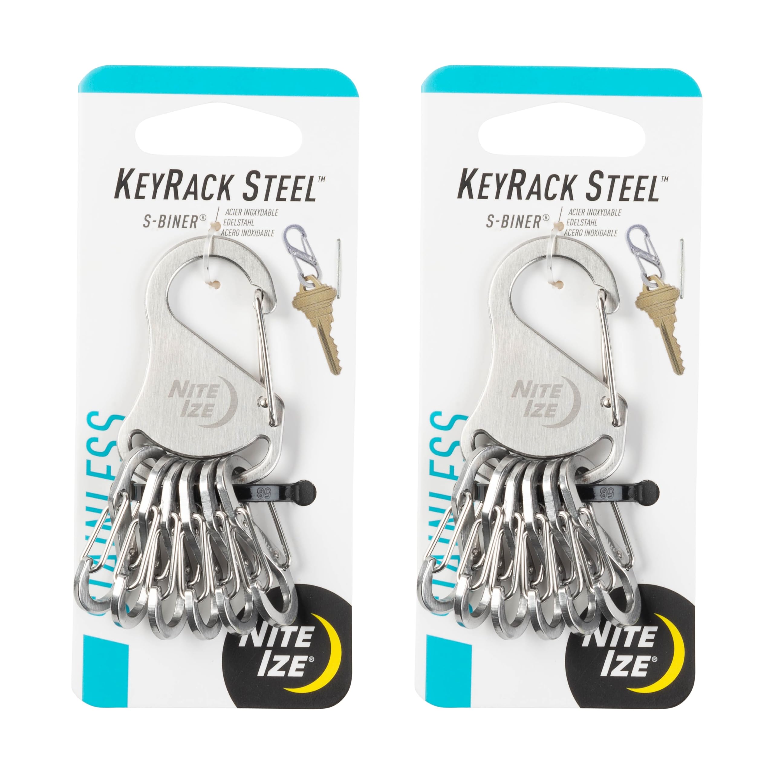 Nite Ize KeyRack Steel S-Biner - Heavy-Duty Carabiner Clip for Keys - KeyRack Holder Clip with Small S-Biners - Stainless Steel Key Clip Organizer Accessories - 2 Pack
