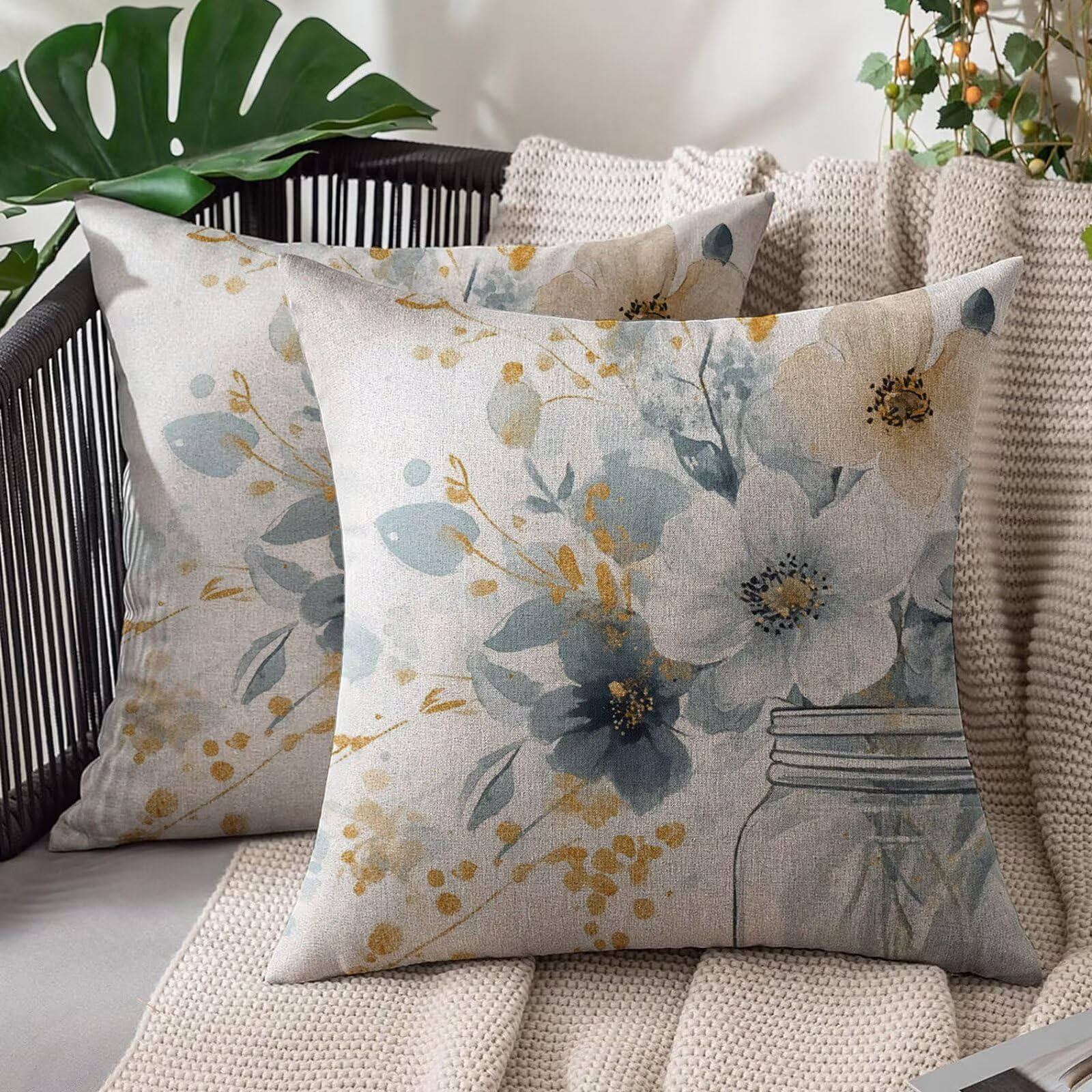 Taie d'oreiller pure aspect lin haut de gamme 60x60 cm décoratif