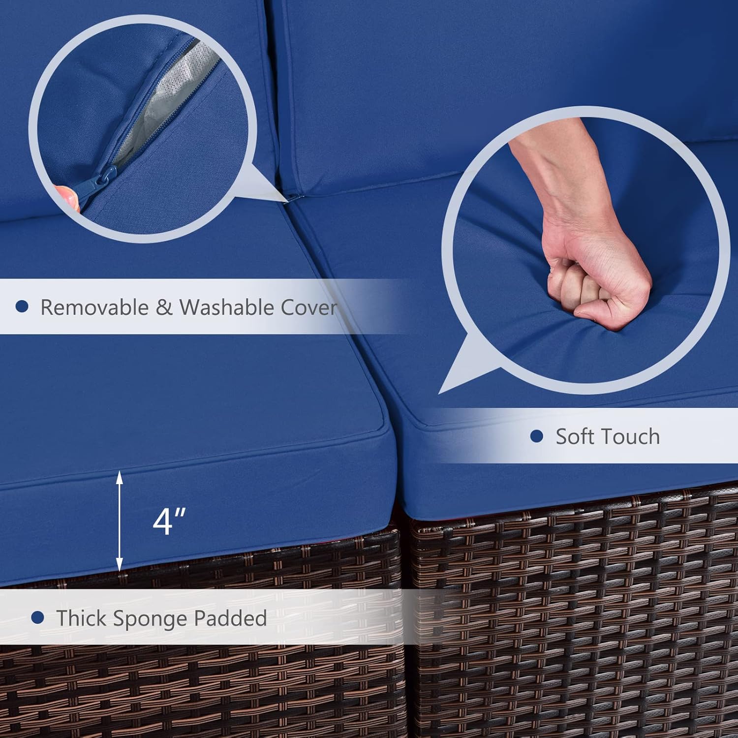 Tangkula 7-Piece Outdoor Patio Furniture Set with 42" Propane Fire Pit Table, Outdoor Wicker Conversation Set with Cushions and Tempered Glass Coffee Table, 50,000 BTU Gas Fire Pit Table (Navy)