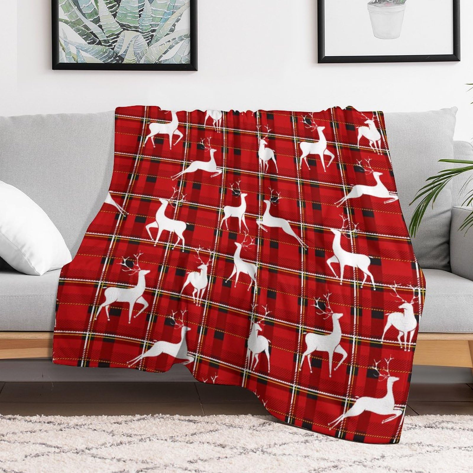 Christmas Printed Blanket Super Soft Flannel Fleece Cozy Blankets for Bed,Sofa,Couch,Gifts for Women Men,Camping and Travel Warm Fuzzy Blanket for All Season (Reindeer, 60"x80")