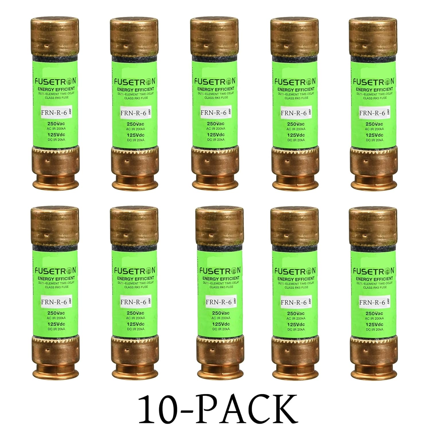 10-Pack New FRN-R-6 FRN-R-6A 250Vac Time Delay Fuse,FRN-R-6A Current Limiting Class RK5 Fuse