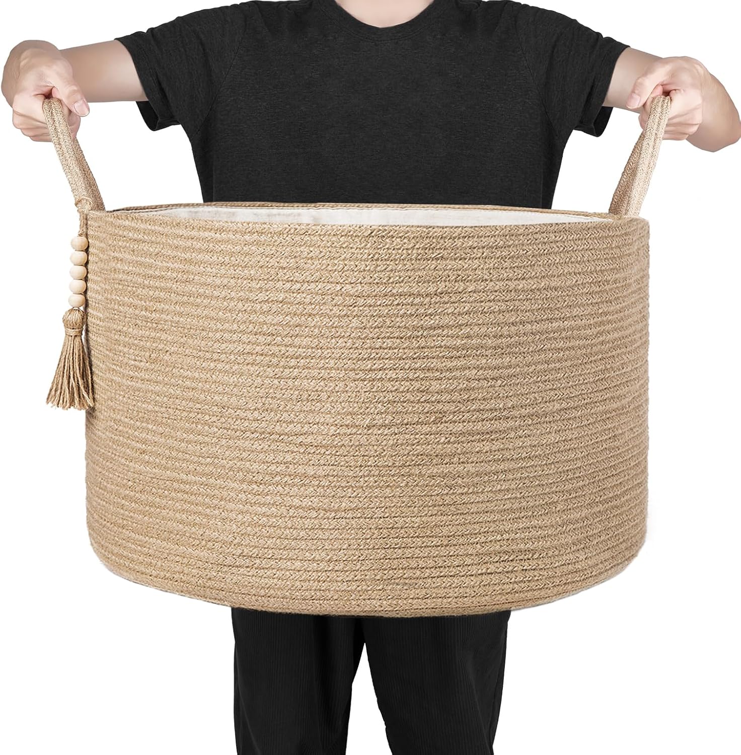 Mkono Extra Large Laundry Basket Woven Storage Baskets for Blankets Toys Clothes Organizer, Decorative Clothes Hamper 21.7" x 13.8"