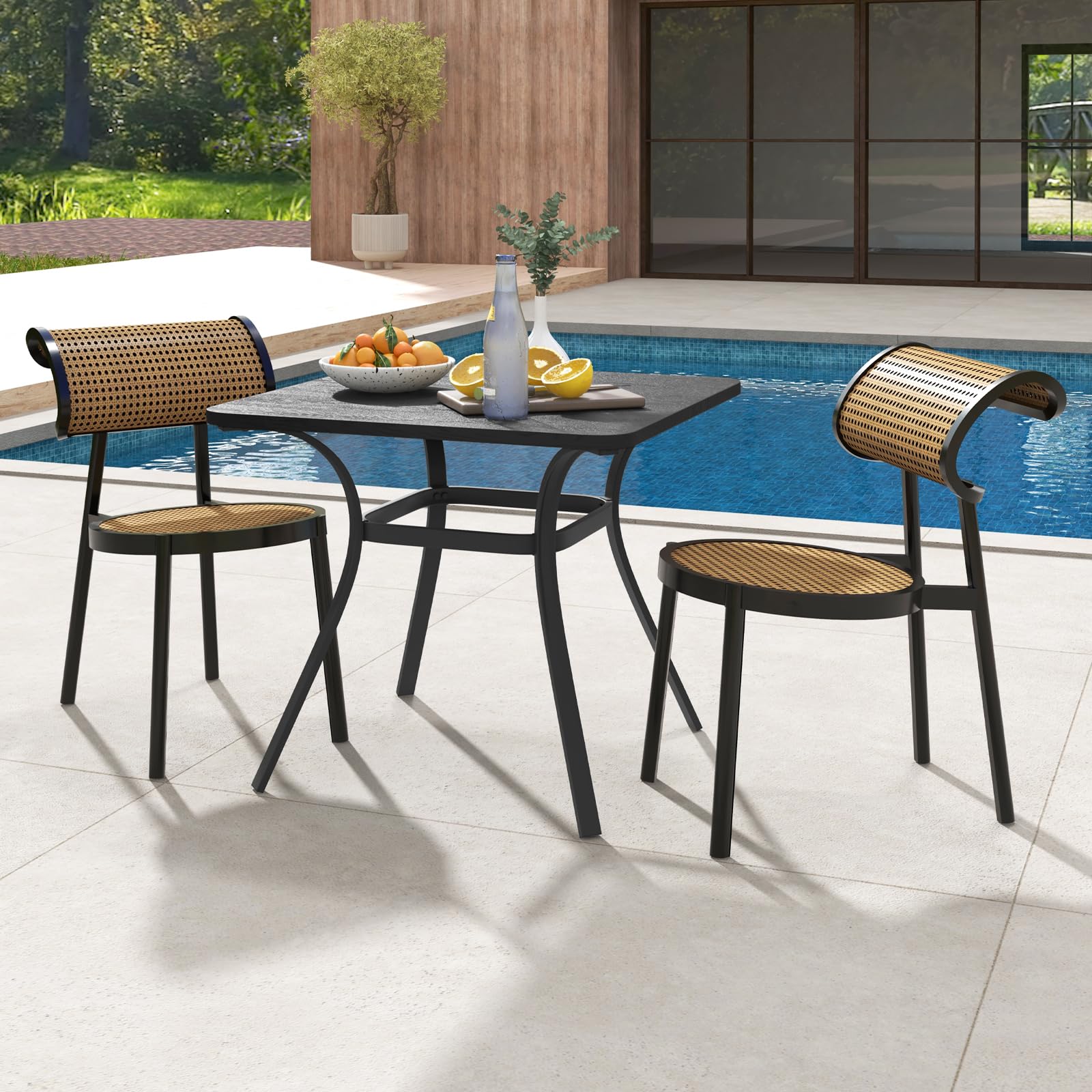 COSTWAY Tavolo da Pranzo da Giardino di 80 cm, Tavolo Quadrato in Metallo con 4 Gambe Curve, Tavolo da Pranzo Pesante a 4 Posti, per Giardino, Terrazza, e Piscina, Portata 65 kg, 80 x 80 x 73 cm