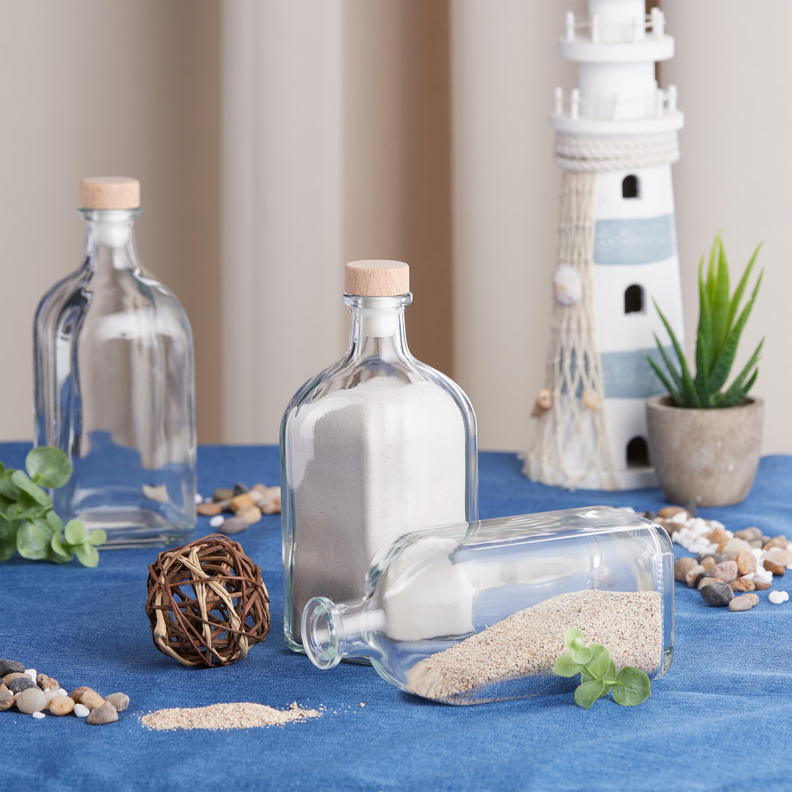 Relaxdays Szklane butelki 500 ml, do wielokrotnego napełniania, na prezent, z korkiem, na olej, ocet, sznaps, likier, przezroczyste, plastikowe
